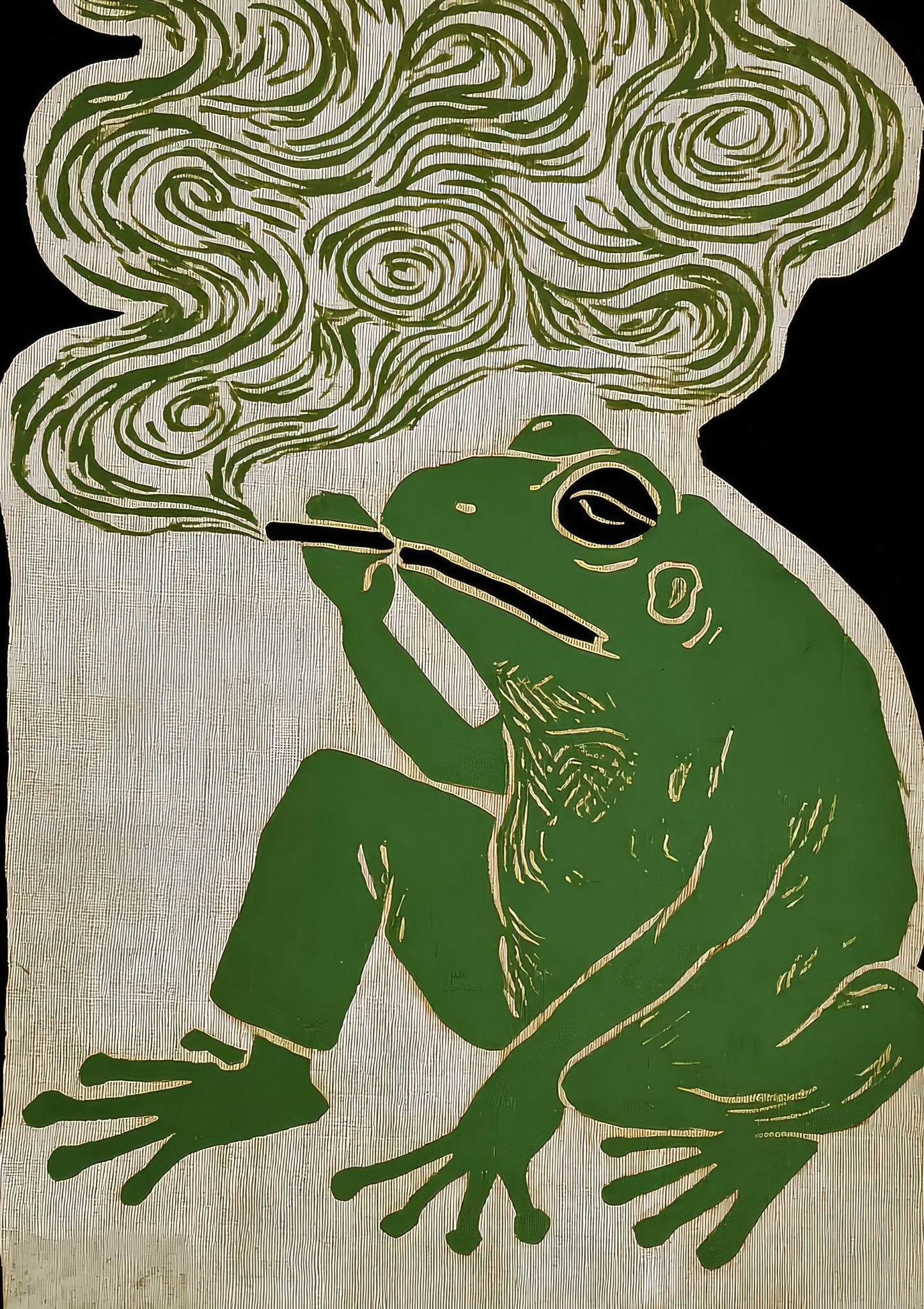 Folk Frog Linocut Print, Animal Wall Art
