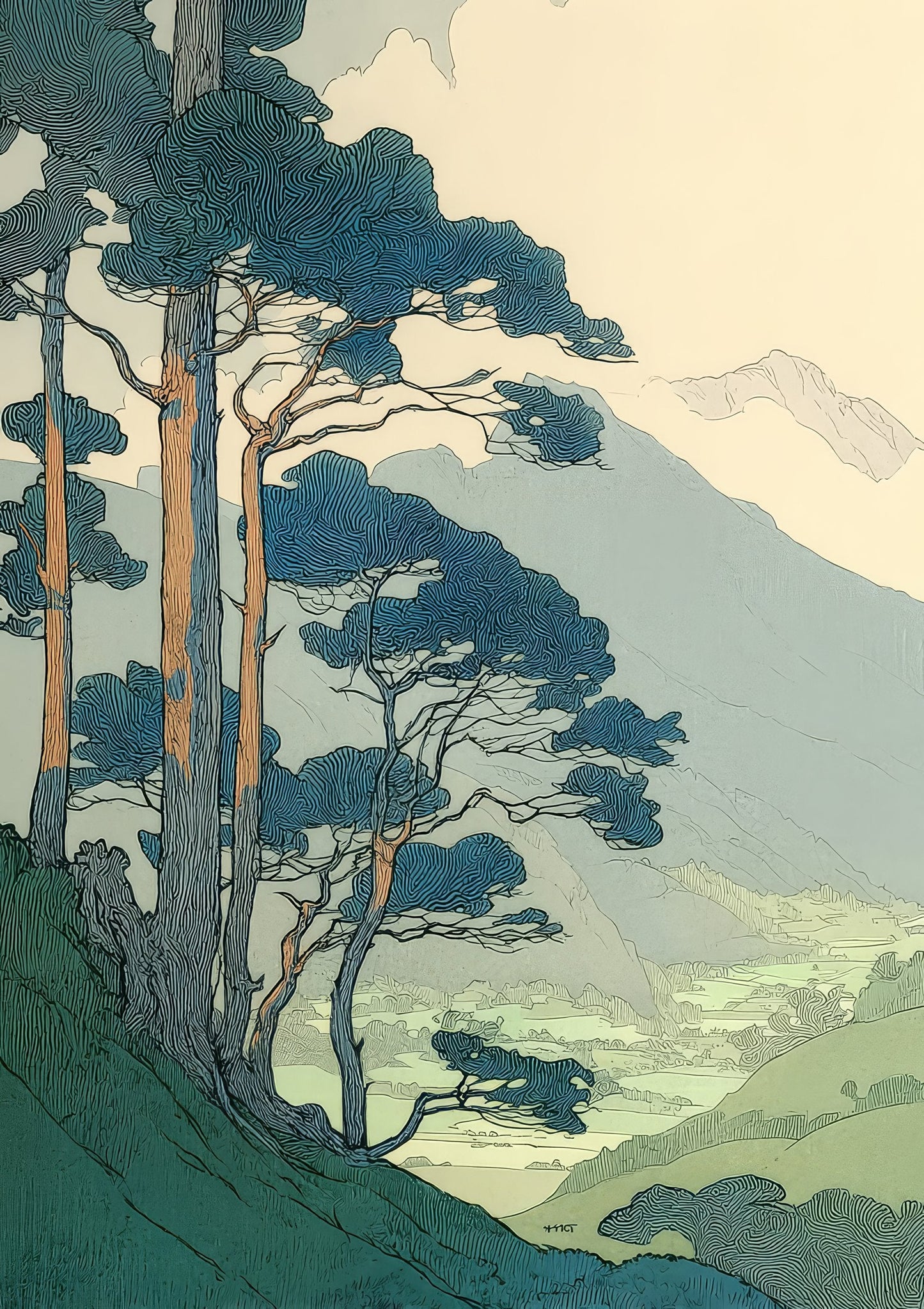Mountain Pines Print, Japandi Wall Art