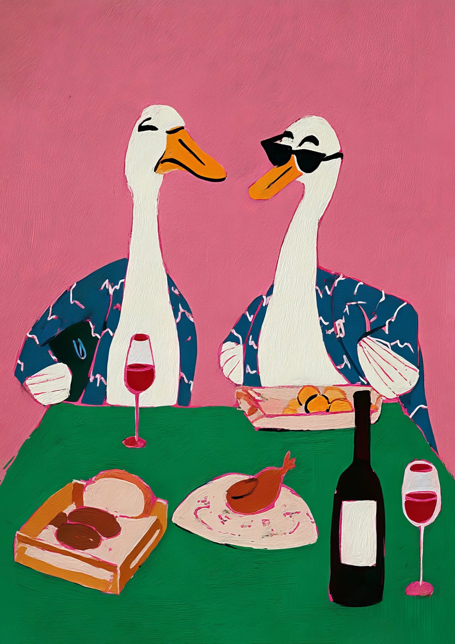 Geese at Dinner Print, Folk Kitchen Wall Art