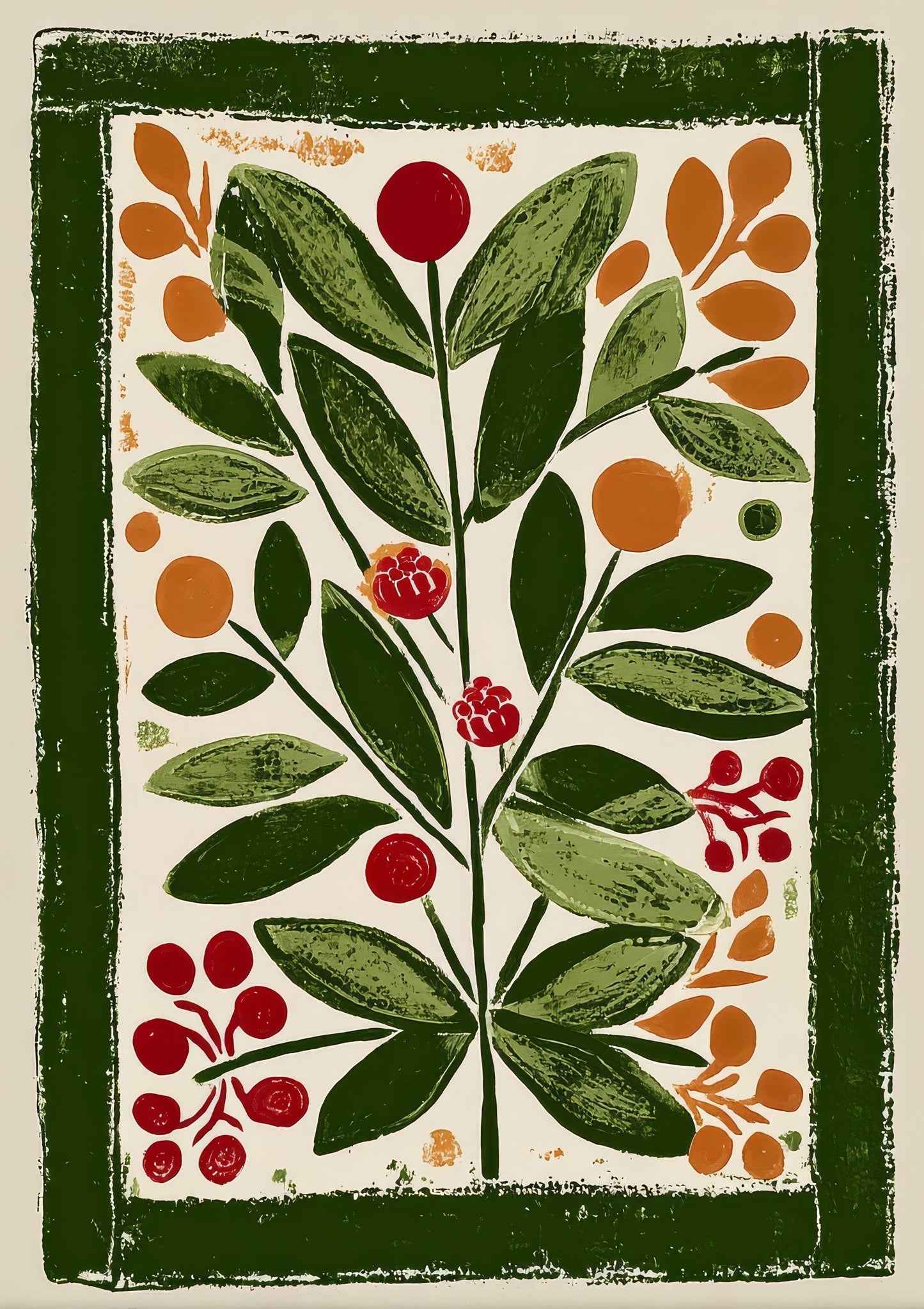 Folk Botanical Panel Print, Berry Wall Art