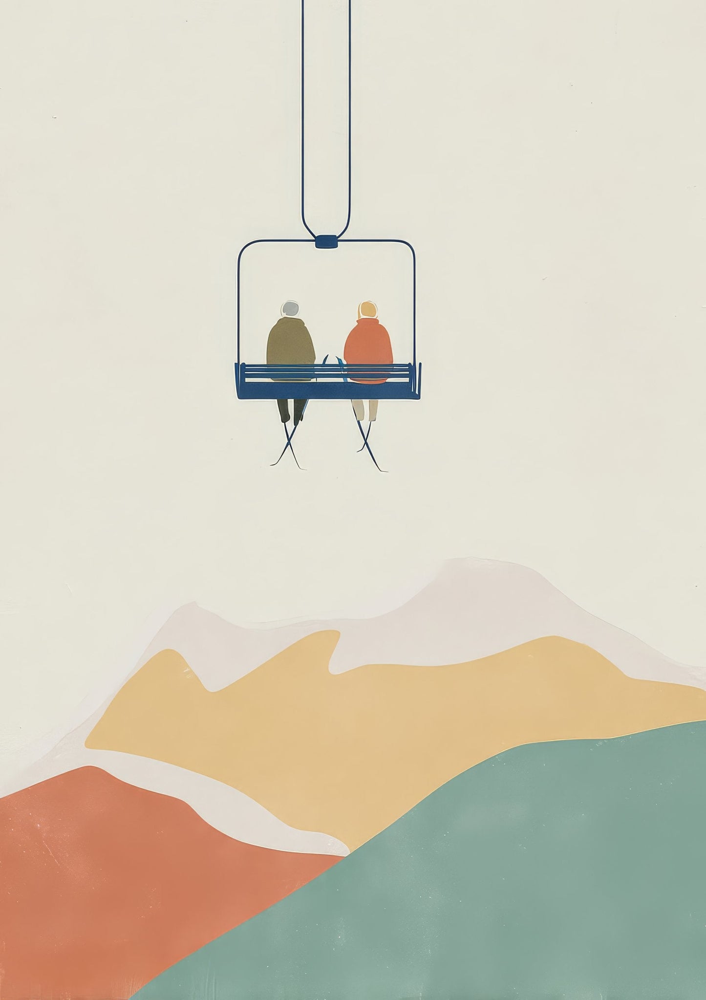 Birds on a Chairlift Print, Minimalist Wall Art