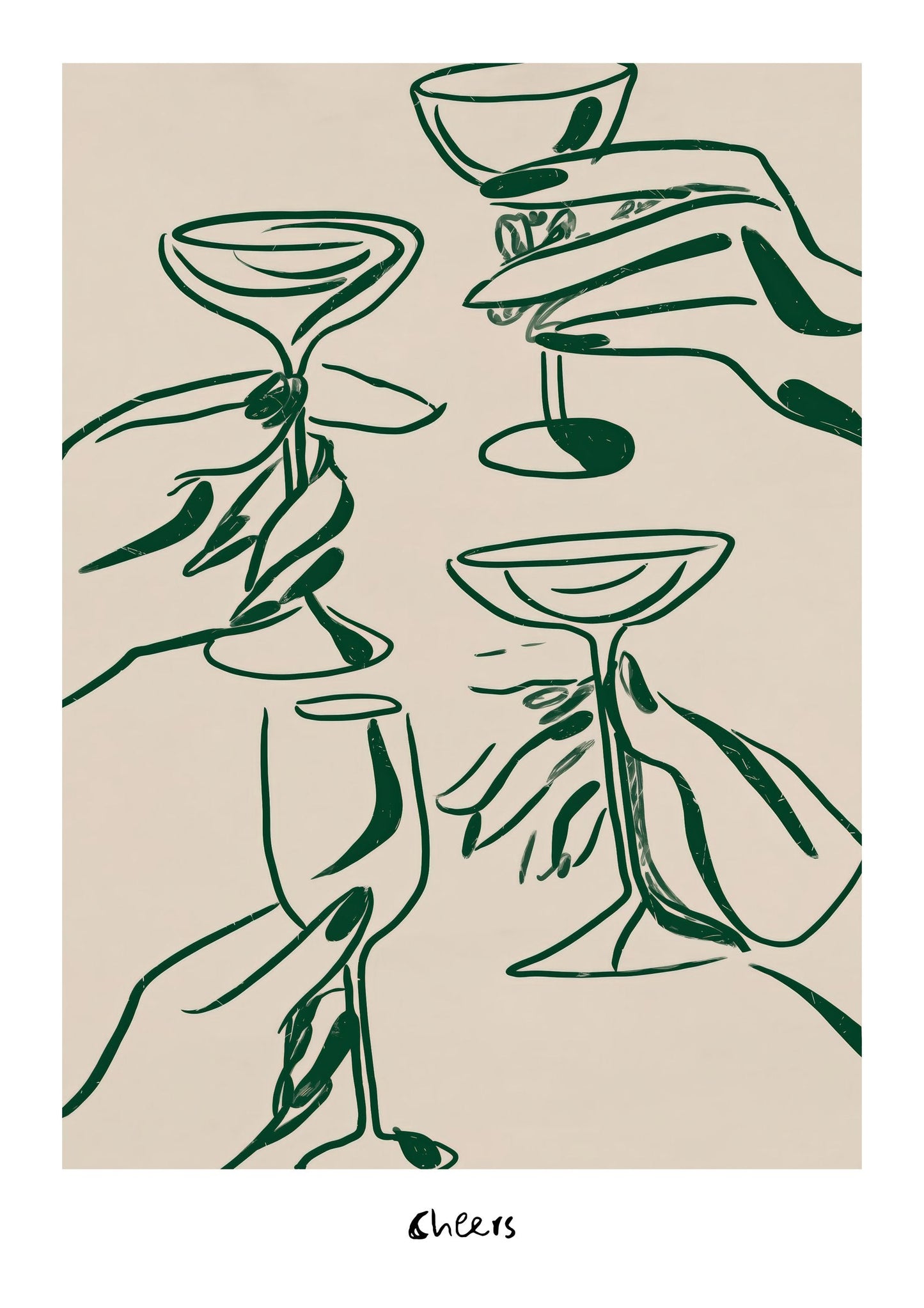 Cheers Print, Cocktail Line Wall Art