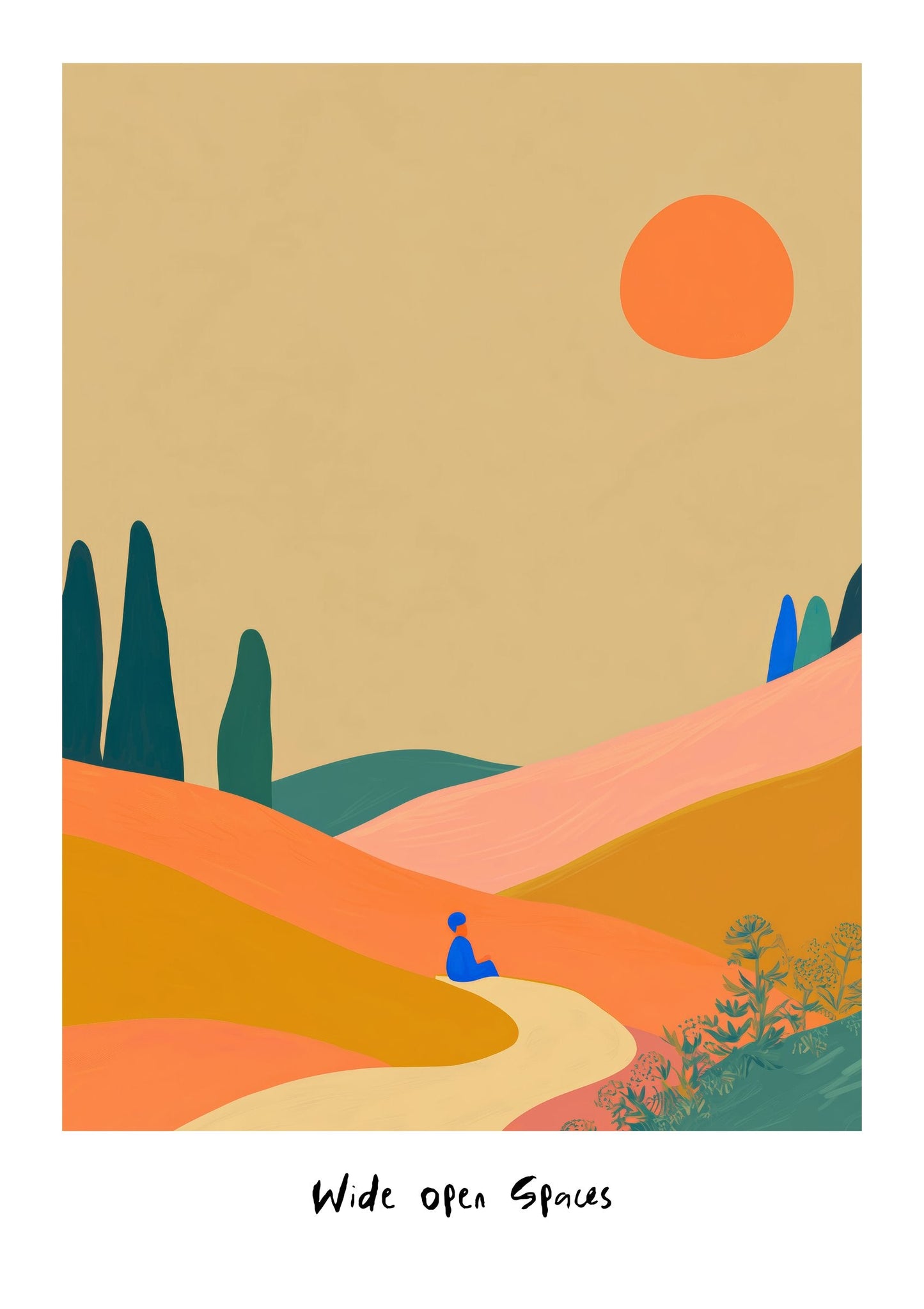 Wide Open Spaces Print, Folk Landscape Wall Art
