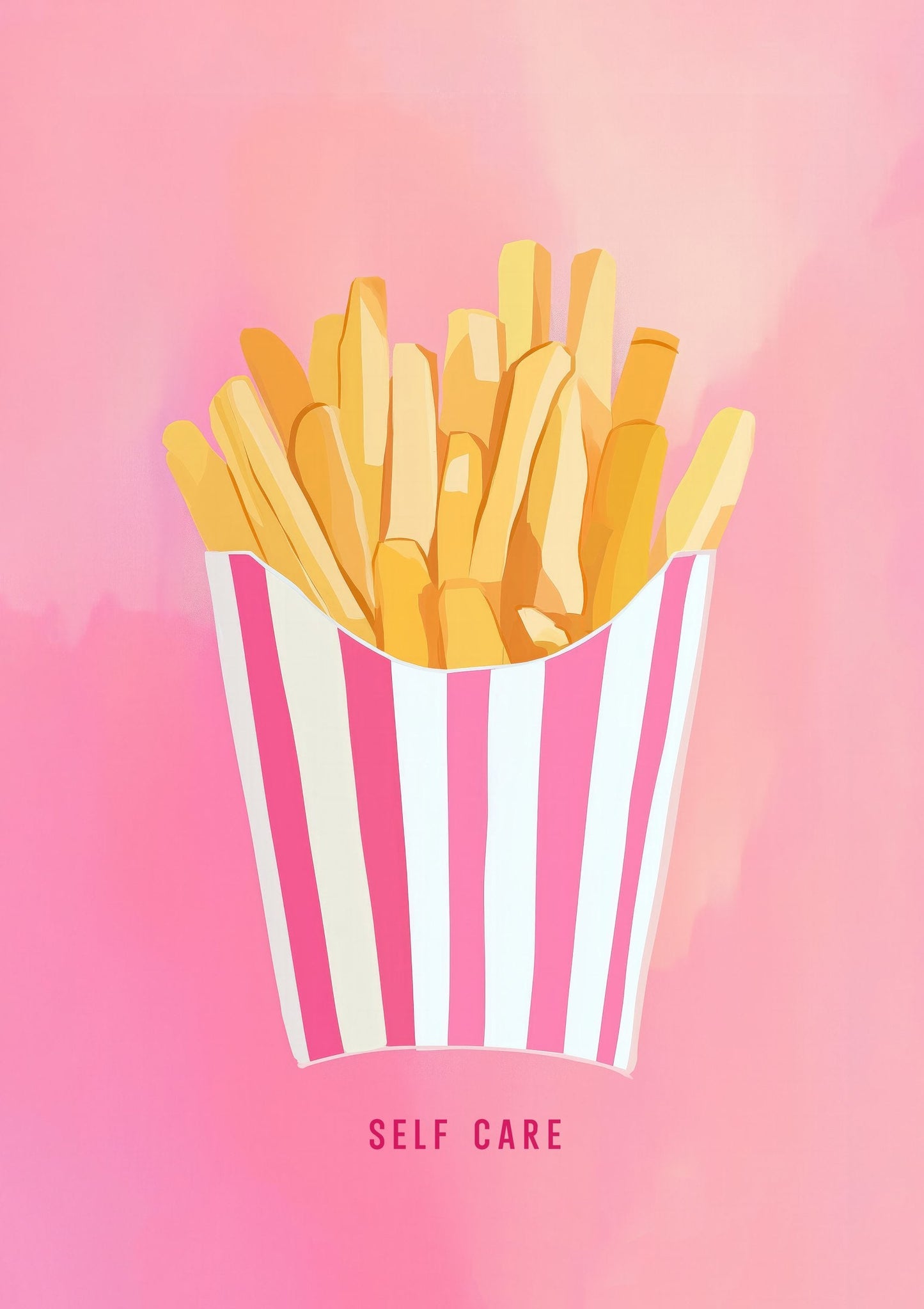 Self Care Fries Print, Pink Kitchen Wall Art
