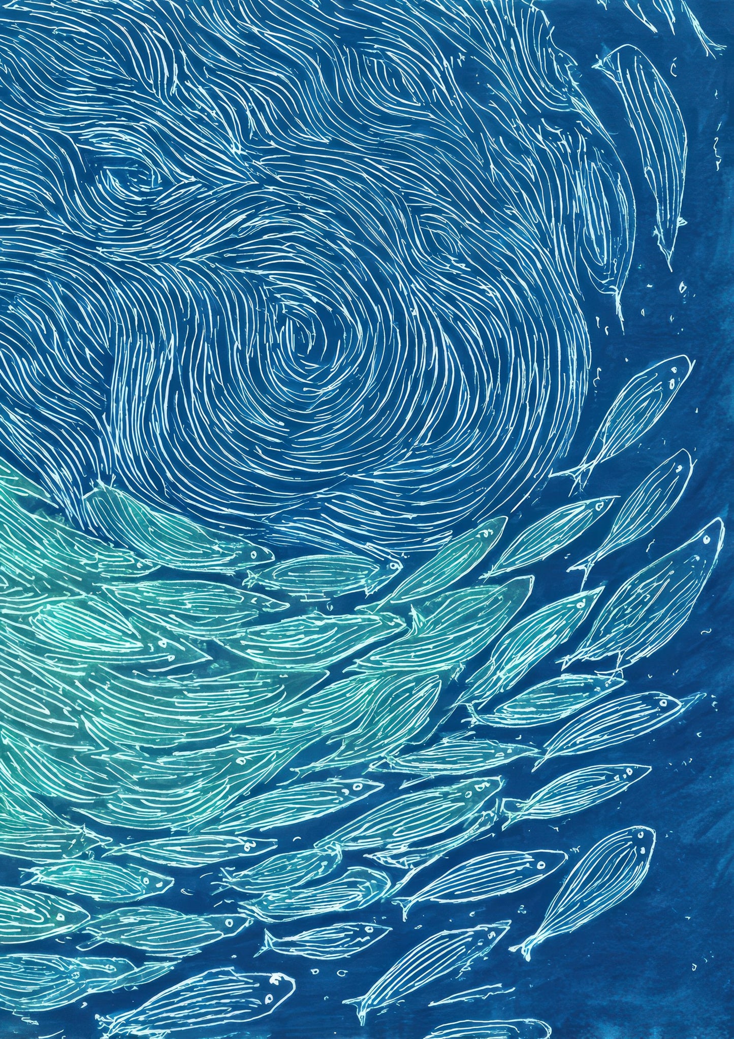 Shoal of Fish Print, Blue Coastal Wall Art