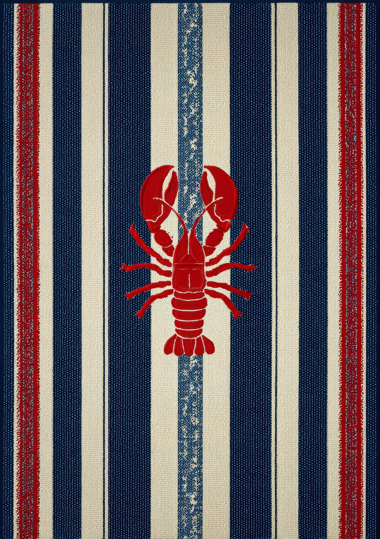 Red Lobster Stripe Print, Coastal Bathroom Wall Art