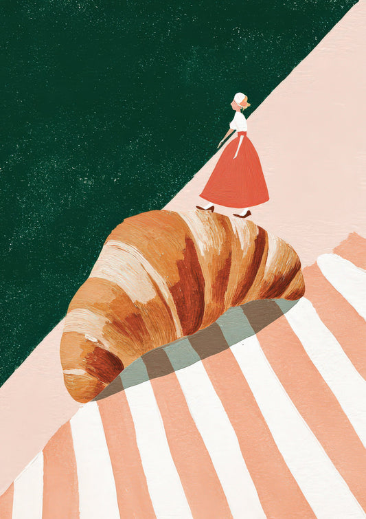 Croissant on a Plate Print, Kitchen Wall Art