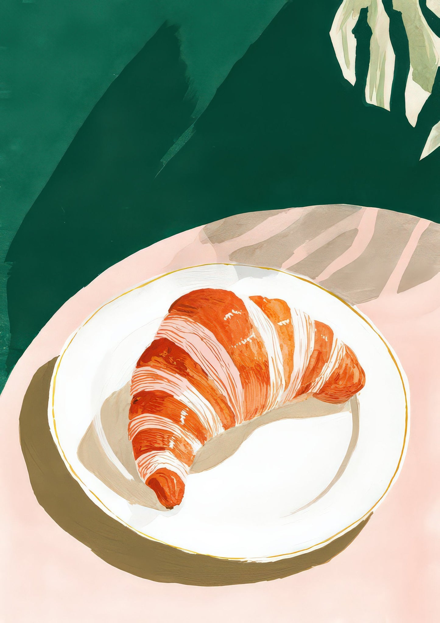 Breakfast Print, Coffee and Croissant Wall Art
