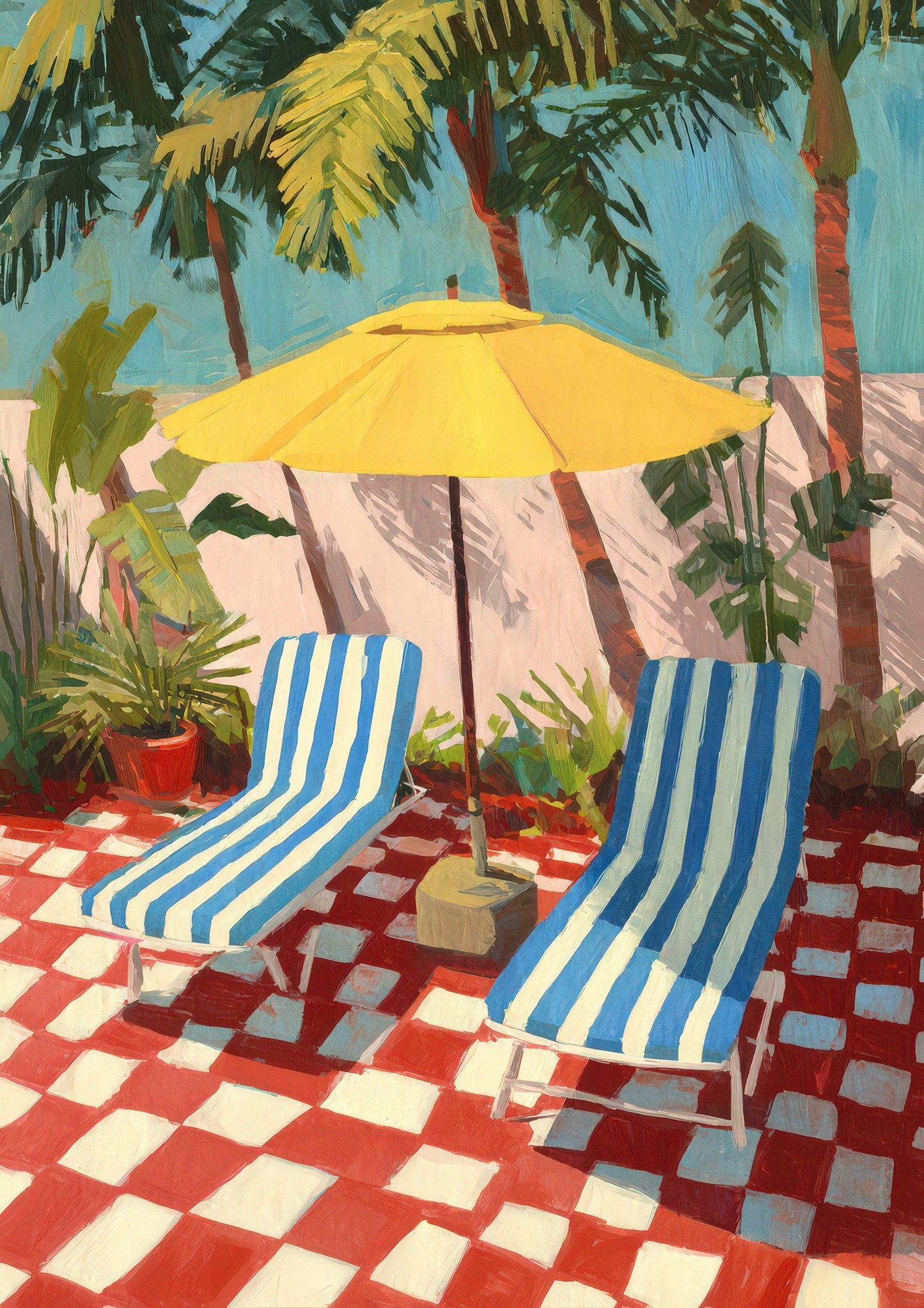 Beach Deck Chairs Print, Coastal Summer Wall Art
