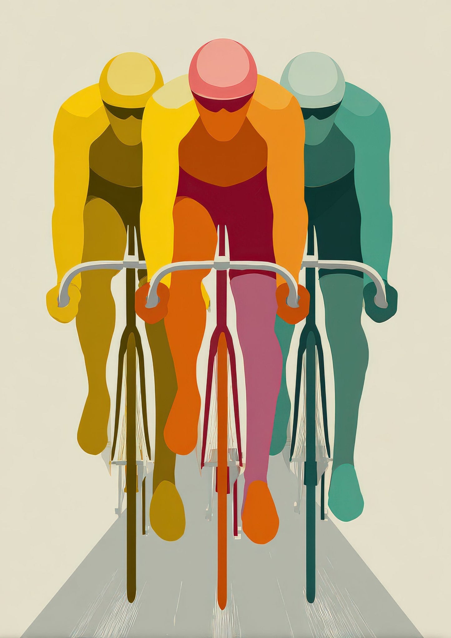 Cyclists Print, Colourful Folk Wall Art