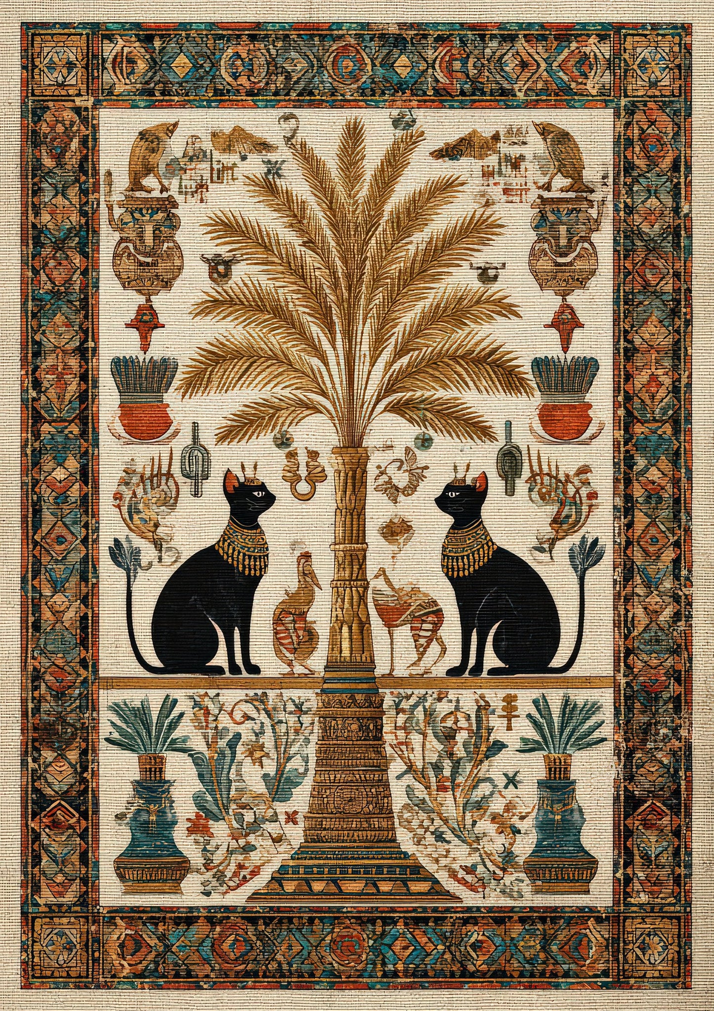 Folk Cats Print, Animal Wall Art