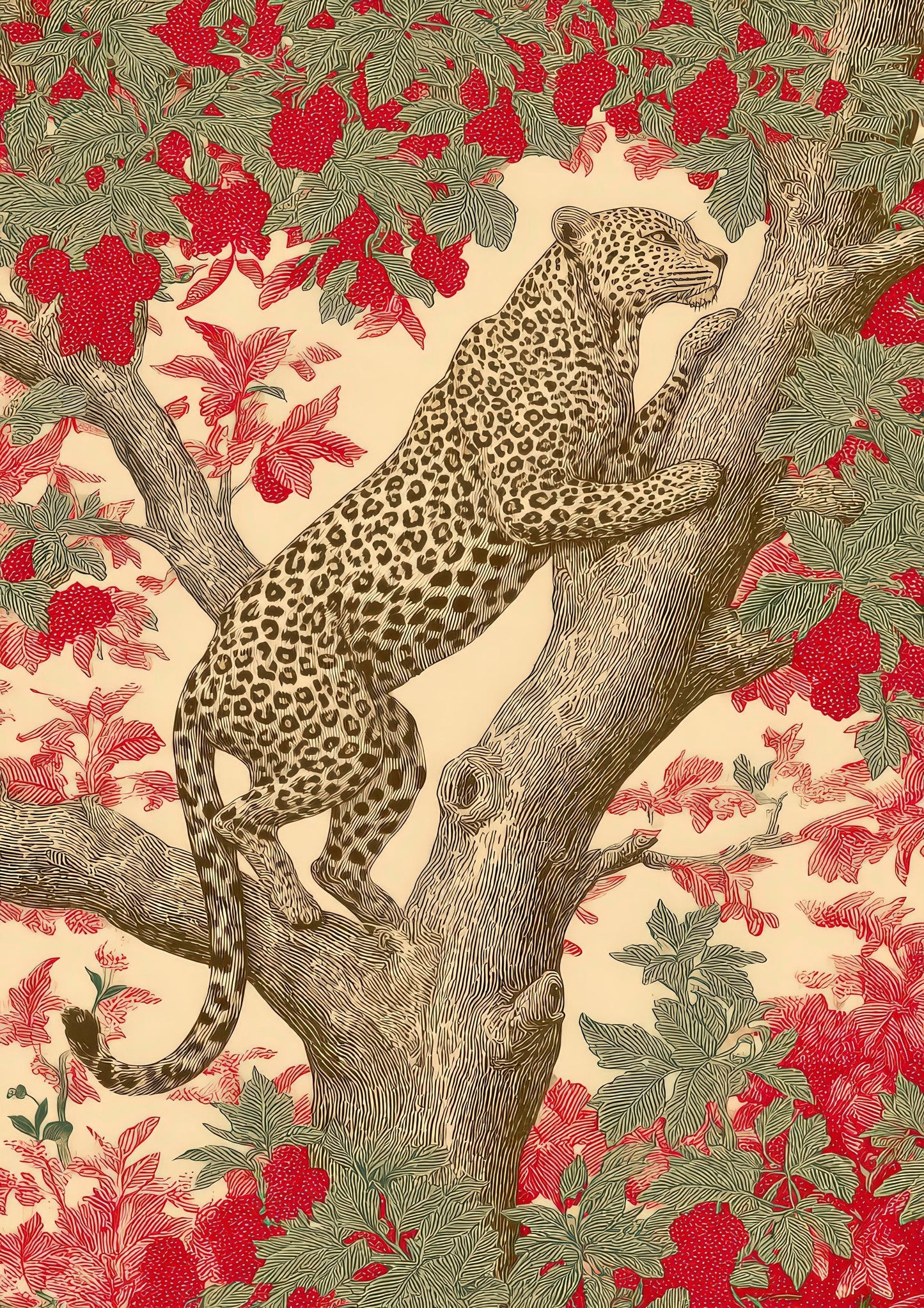 Leopard in a Tree Print, Folk Animal Wall Art