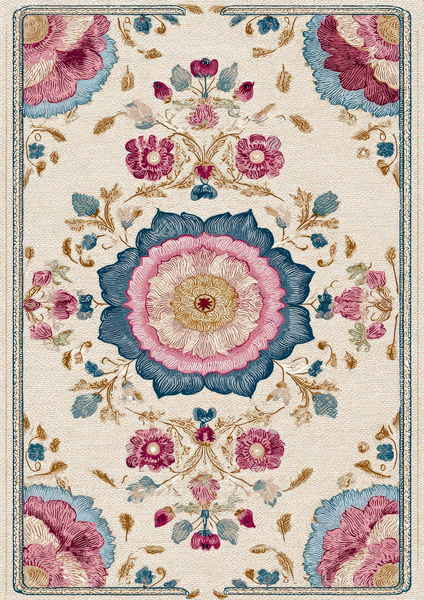 Floral Medallion Print, Vintage Wall Art