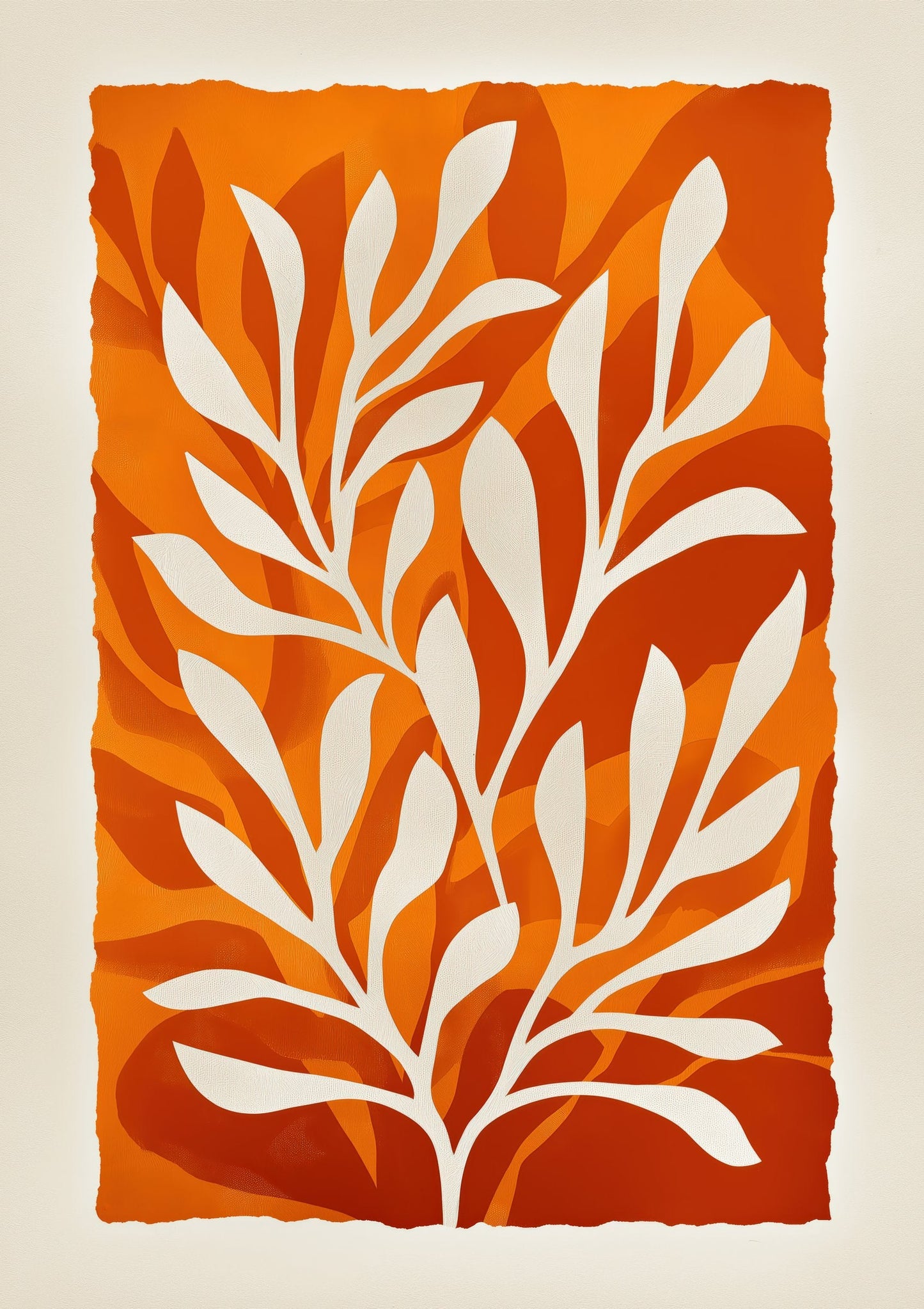 Orange Leaf Print, Bold Botanical Wall Art