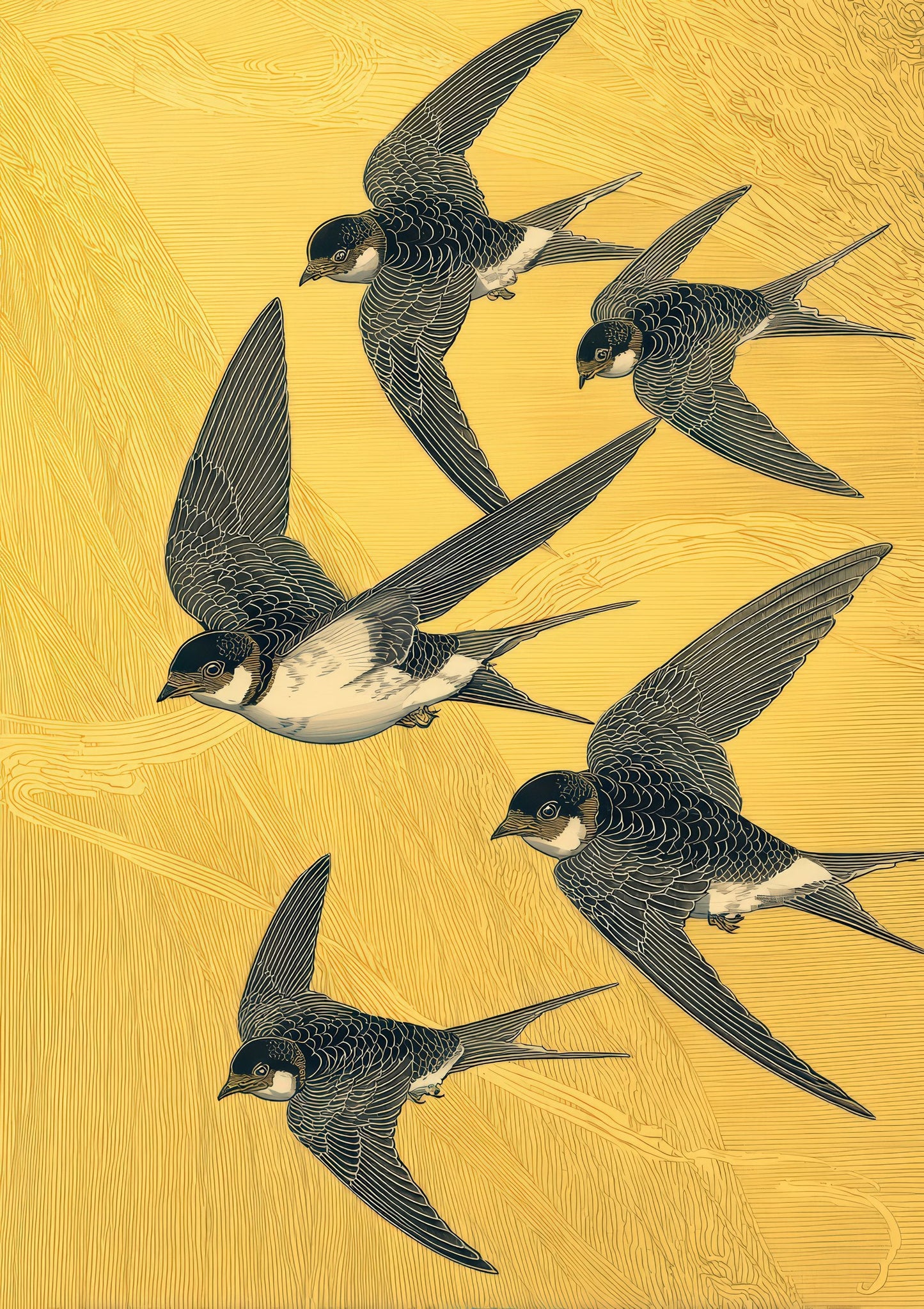 Flying Swallows Print, Oriental Bird Wall Art