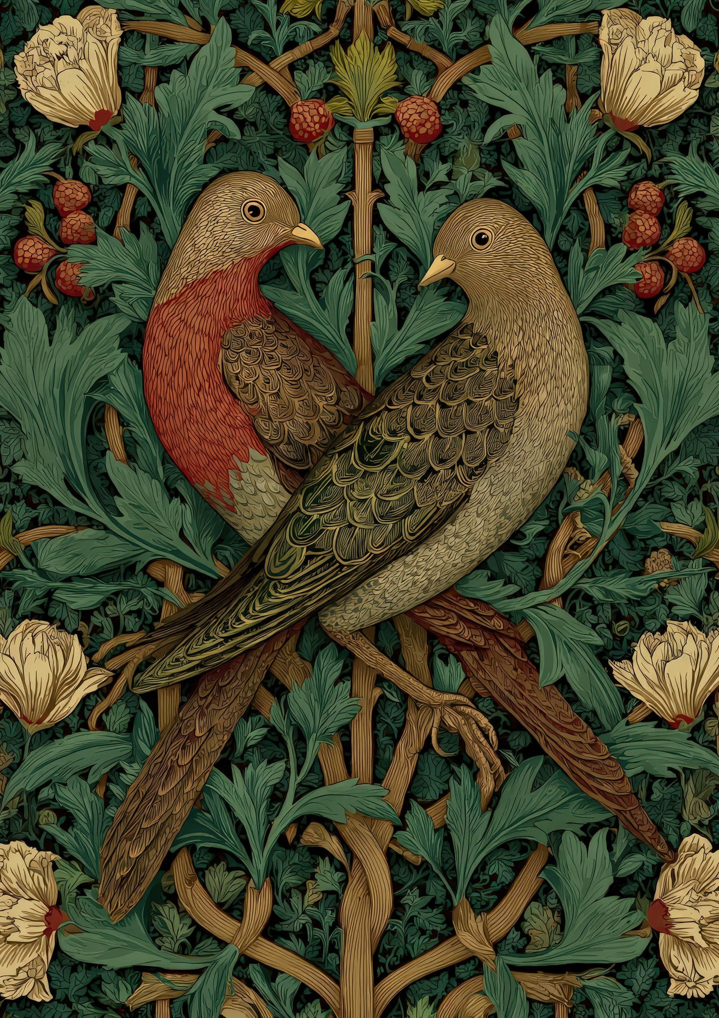 William Morris Birds Print, Green Heritage Wall Art