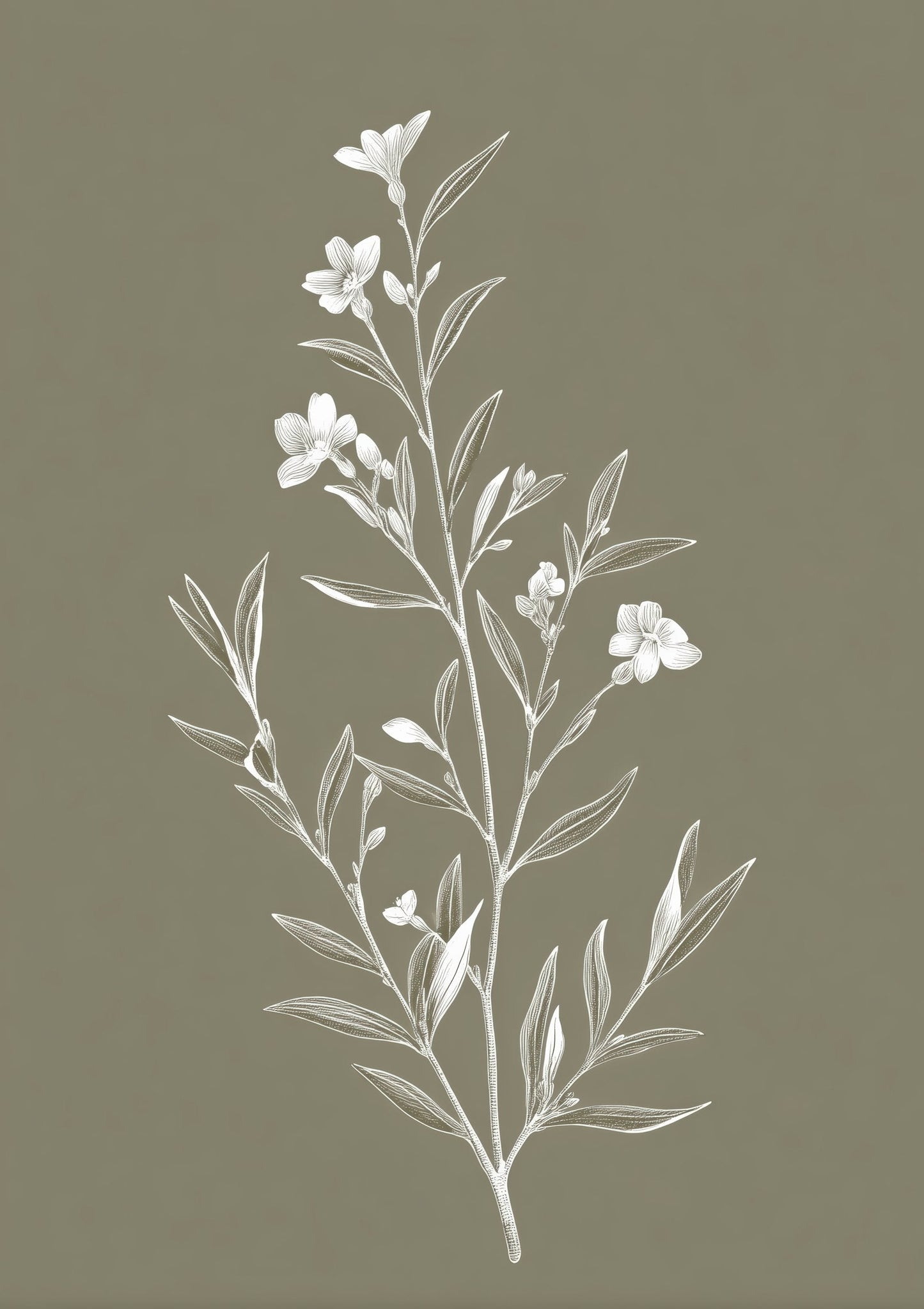 White Blossom Sprig Print, Minimalist Botanical Wall Art