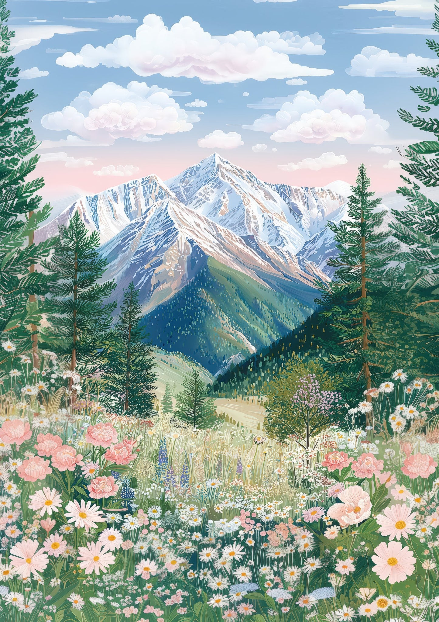 Snowy Mountains Print, Landscape Wall Art