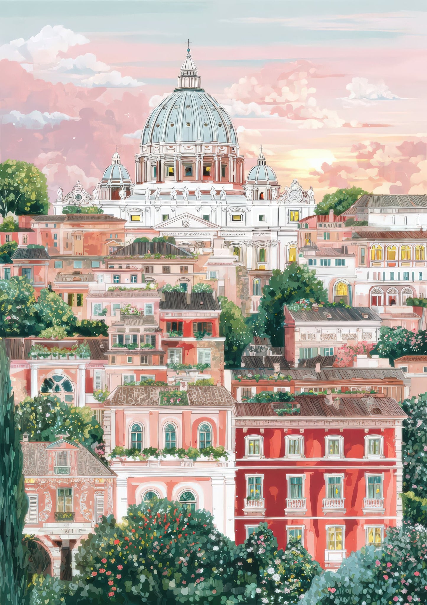 Rome Rooftops Print, Travel Wall Art