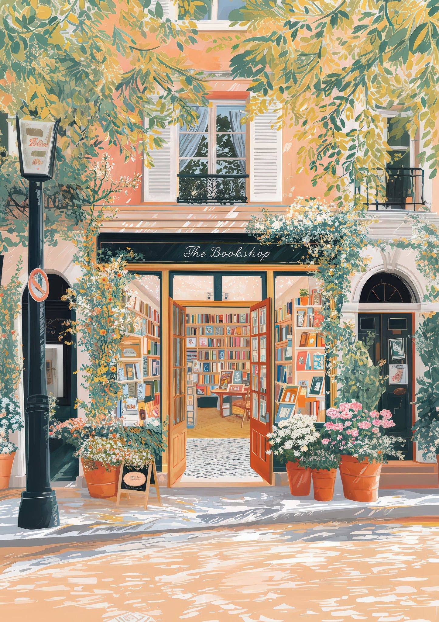 Summer Bookshop Print, Charming Street Wall Art