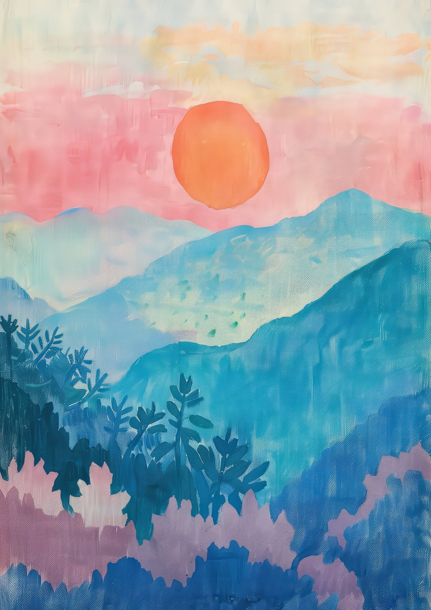 Pink Mountains Print, Abstract Landscape Wall Art