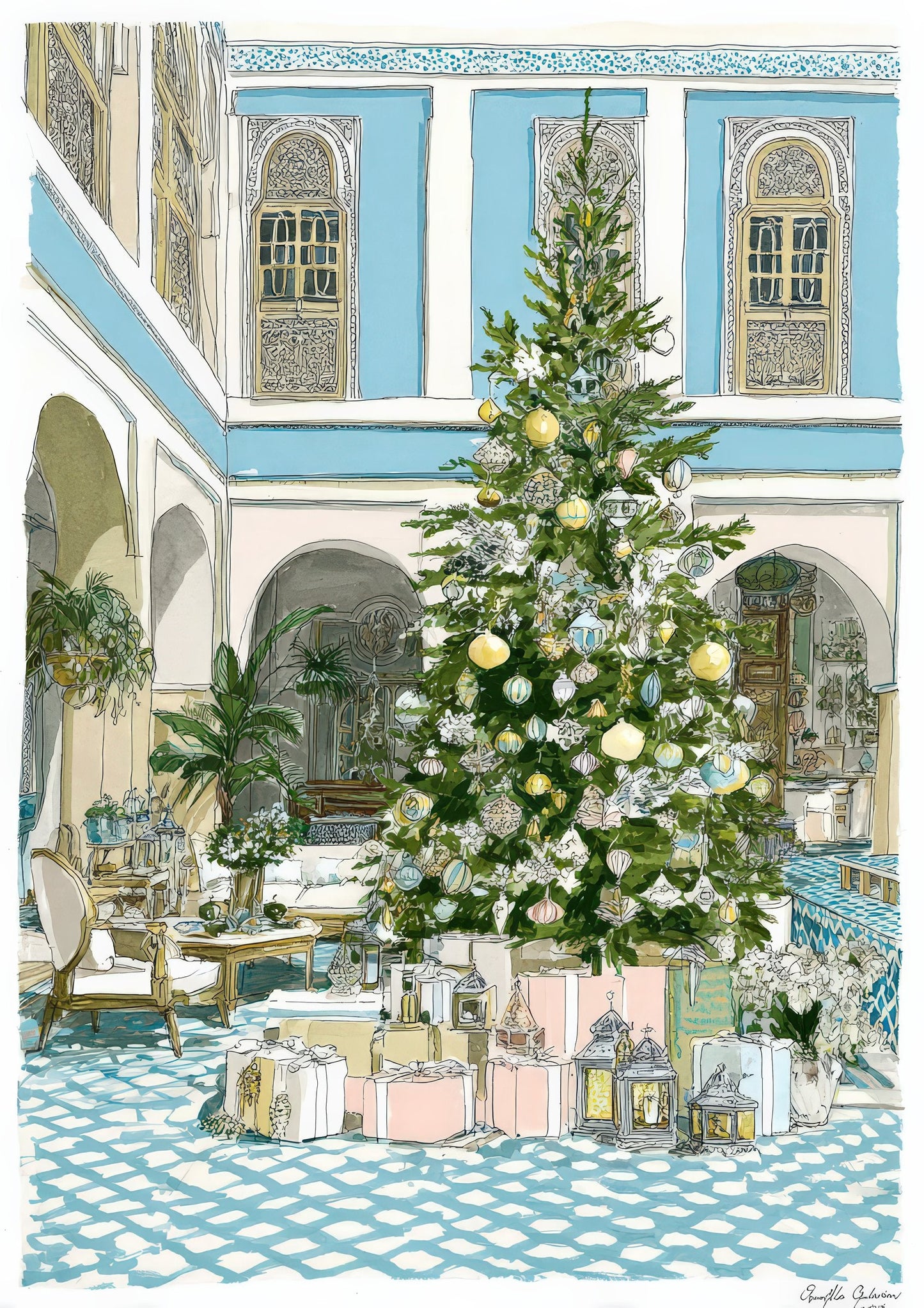 Italian Courtyard Print, Travel Wall Art