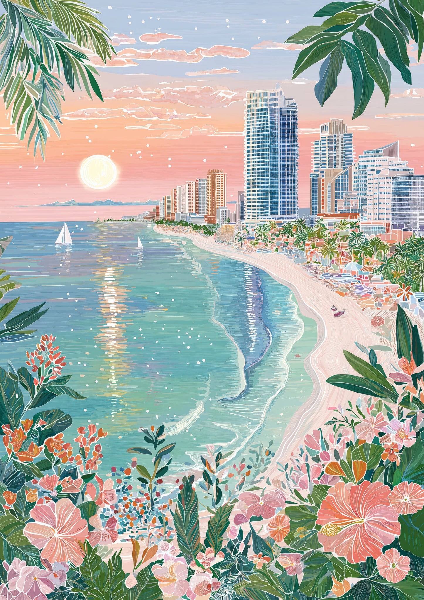 Coastal Bay Sunset Print, Travel Wall Art