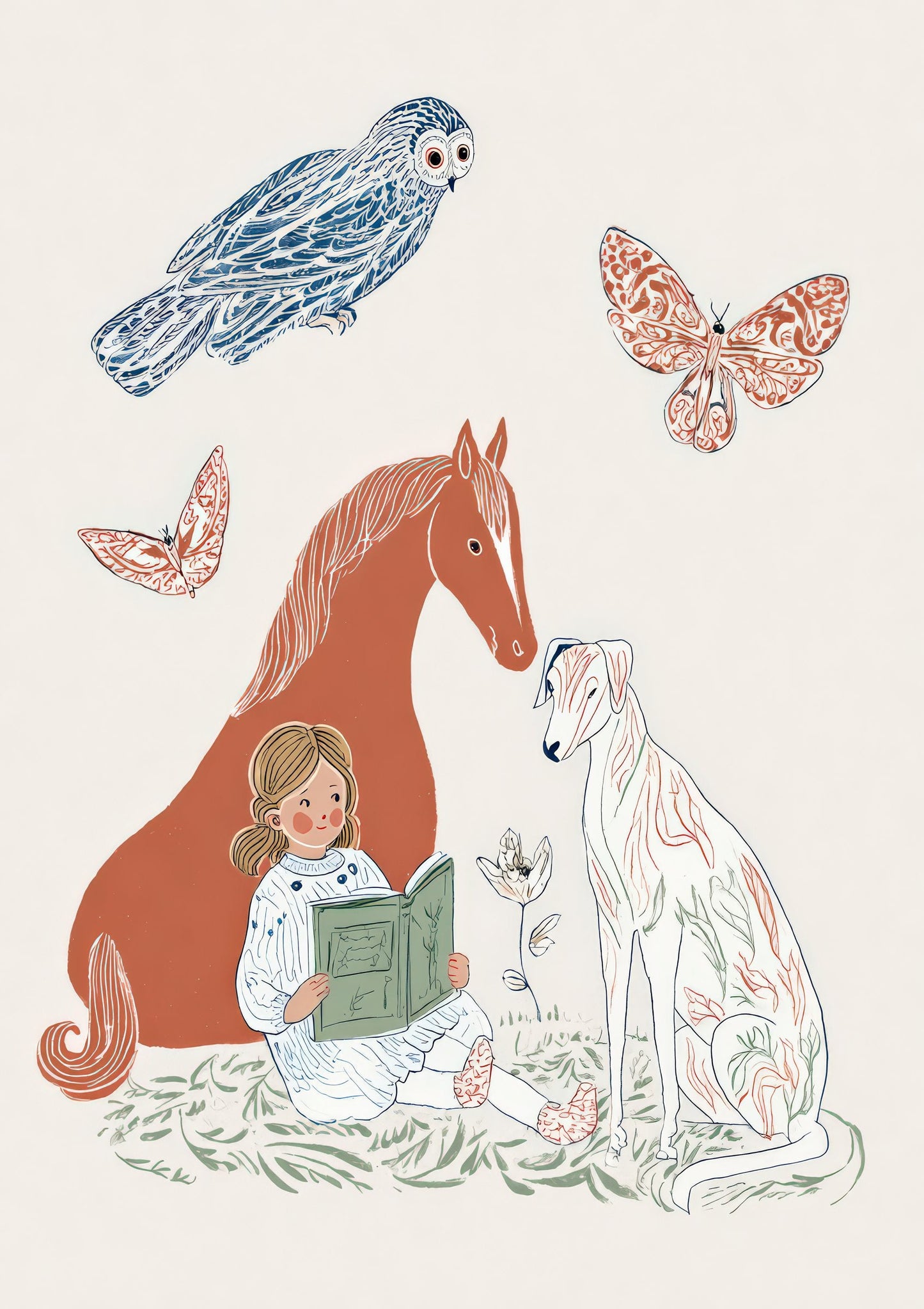 Horses and Rabbits Print, Whimsical Nursery Wall Art