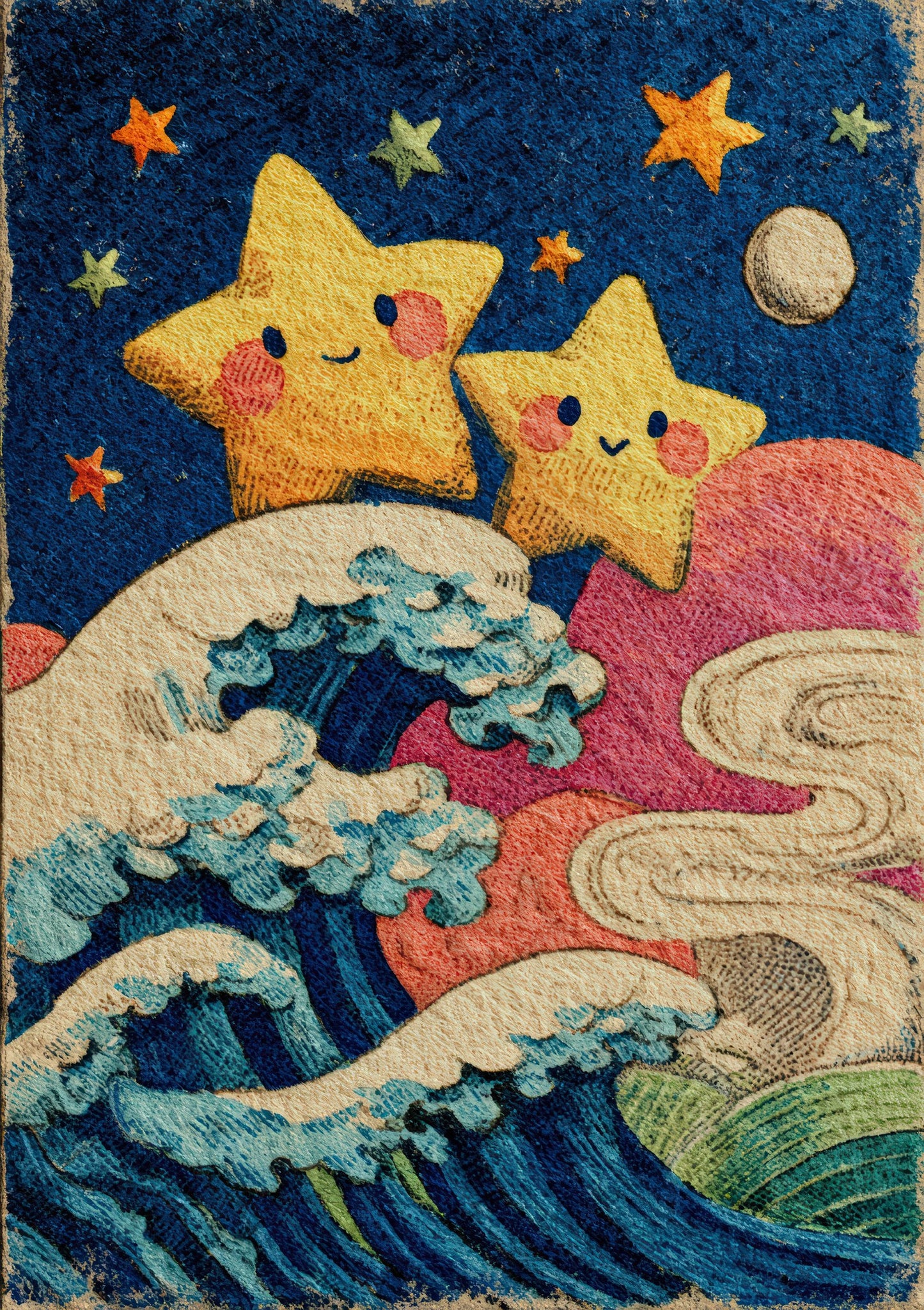 Stars and Waves Print, Celestial Nursery Wall Art