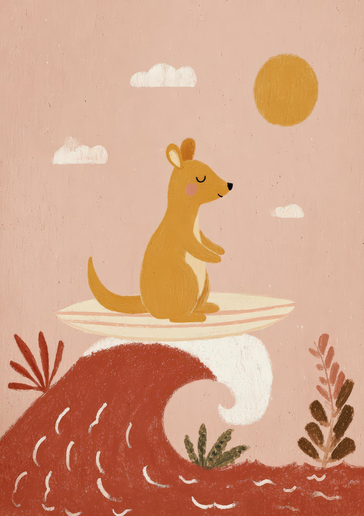 Surfing Kangaroo Print, Fun Nursery Wall Art