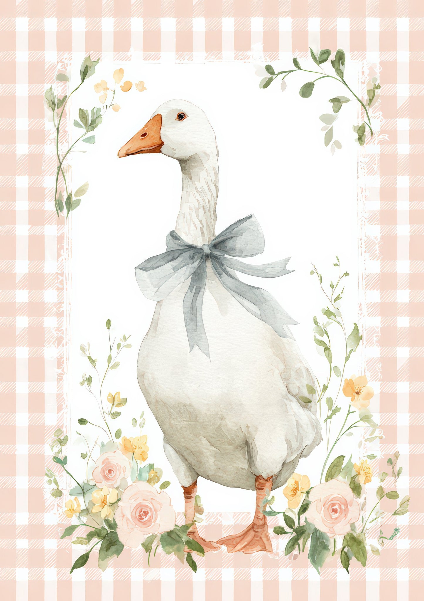 Goose with a Bow Print, Cottage Nursery Wall Art