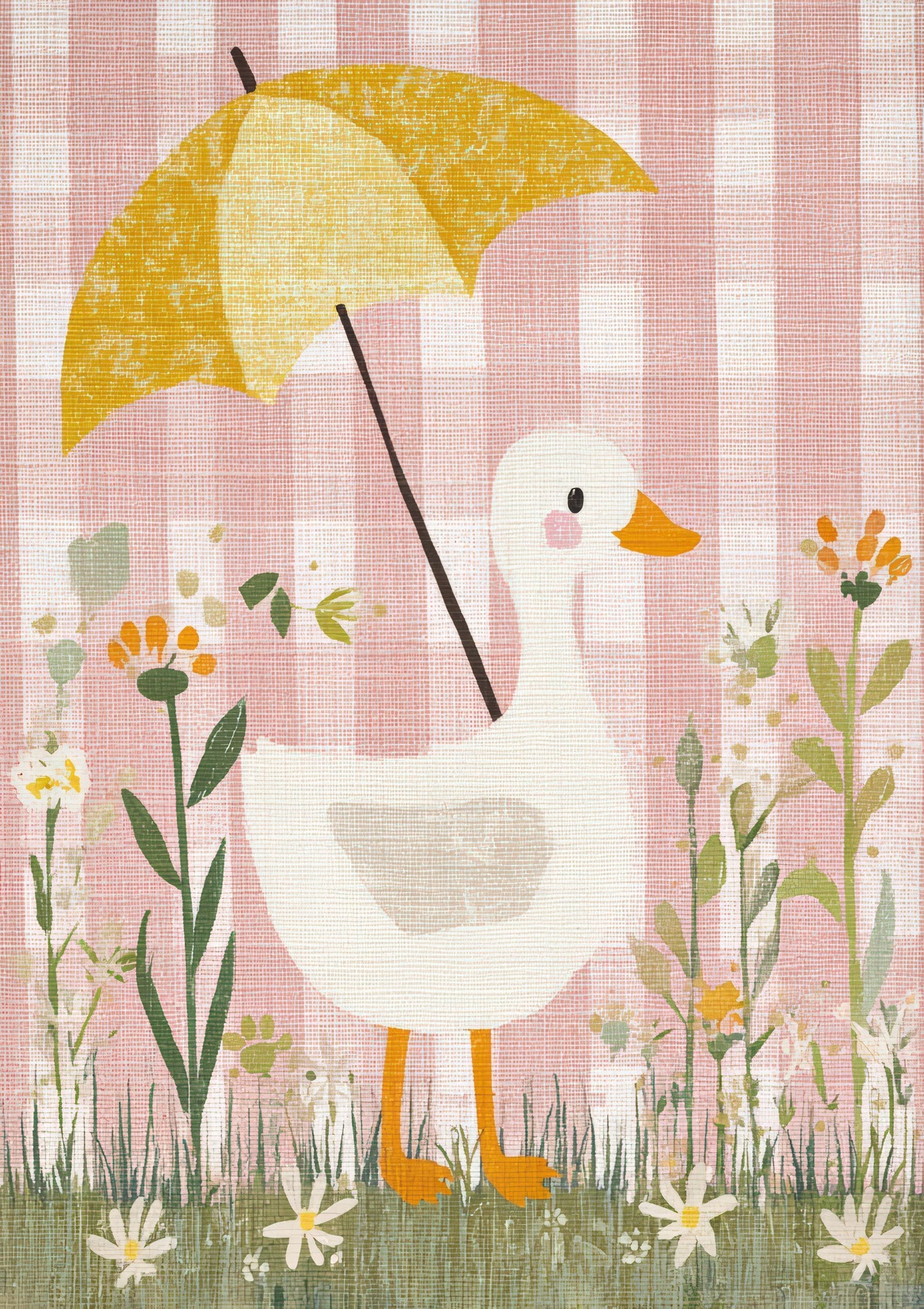 Goose with an Umbrella Print, Cottage Nursery Wall Art