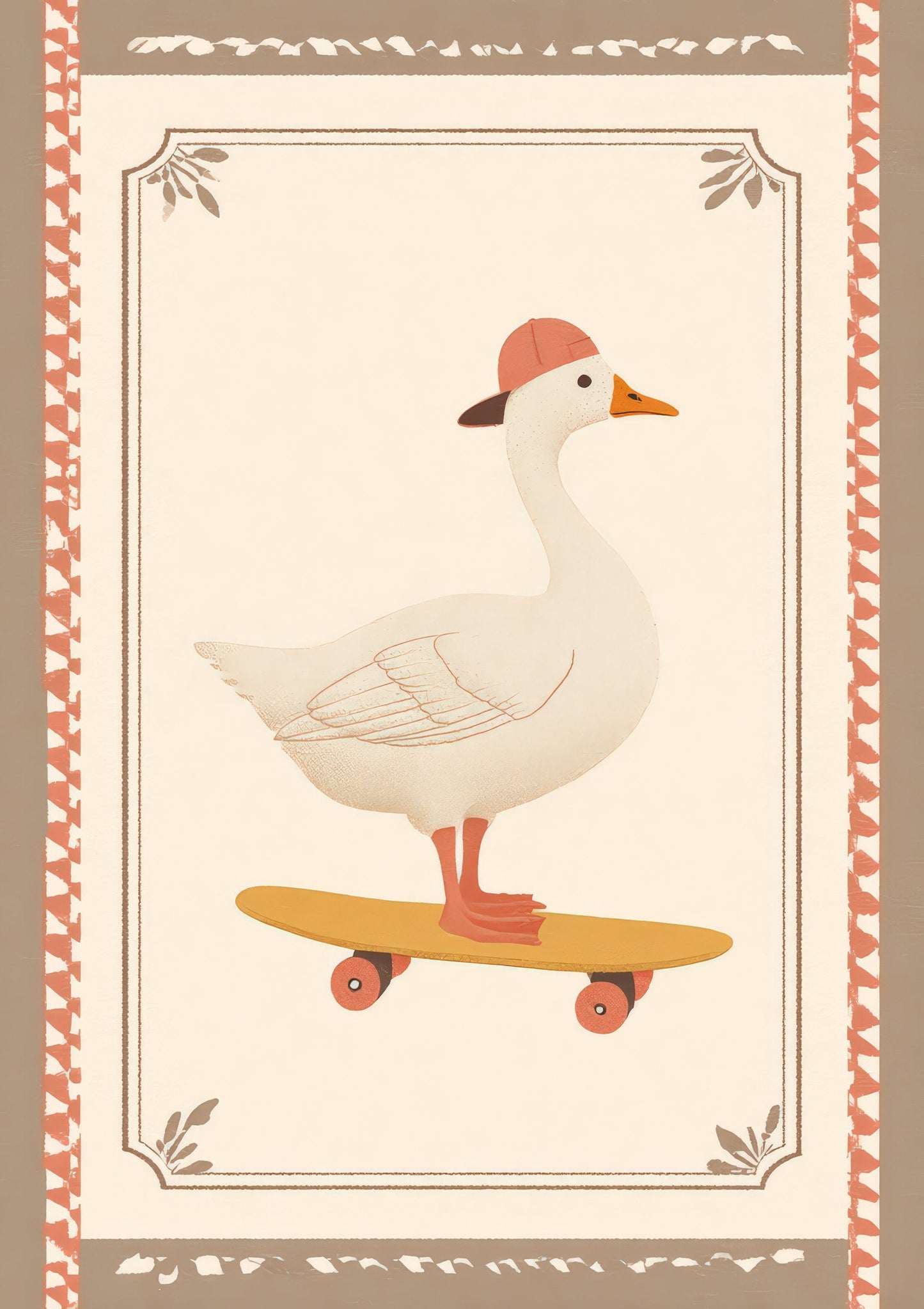 Skateboarding Goose Print, Fun Nursery Wall Art