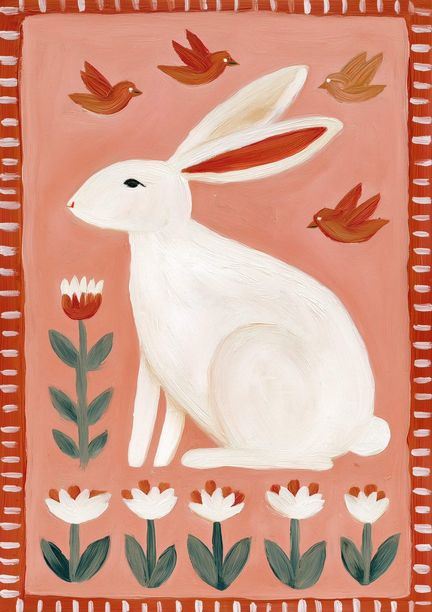 Folk Rabbit Print, Nursery Animal Wall Art