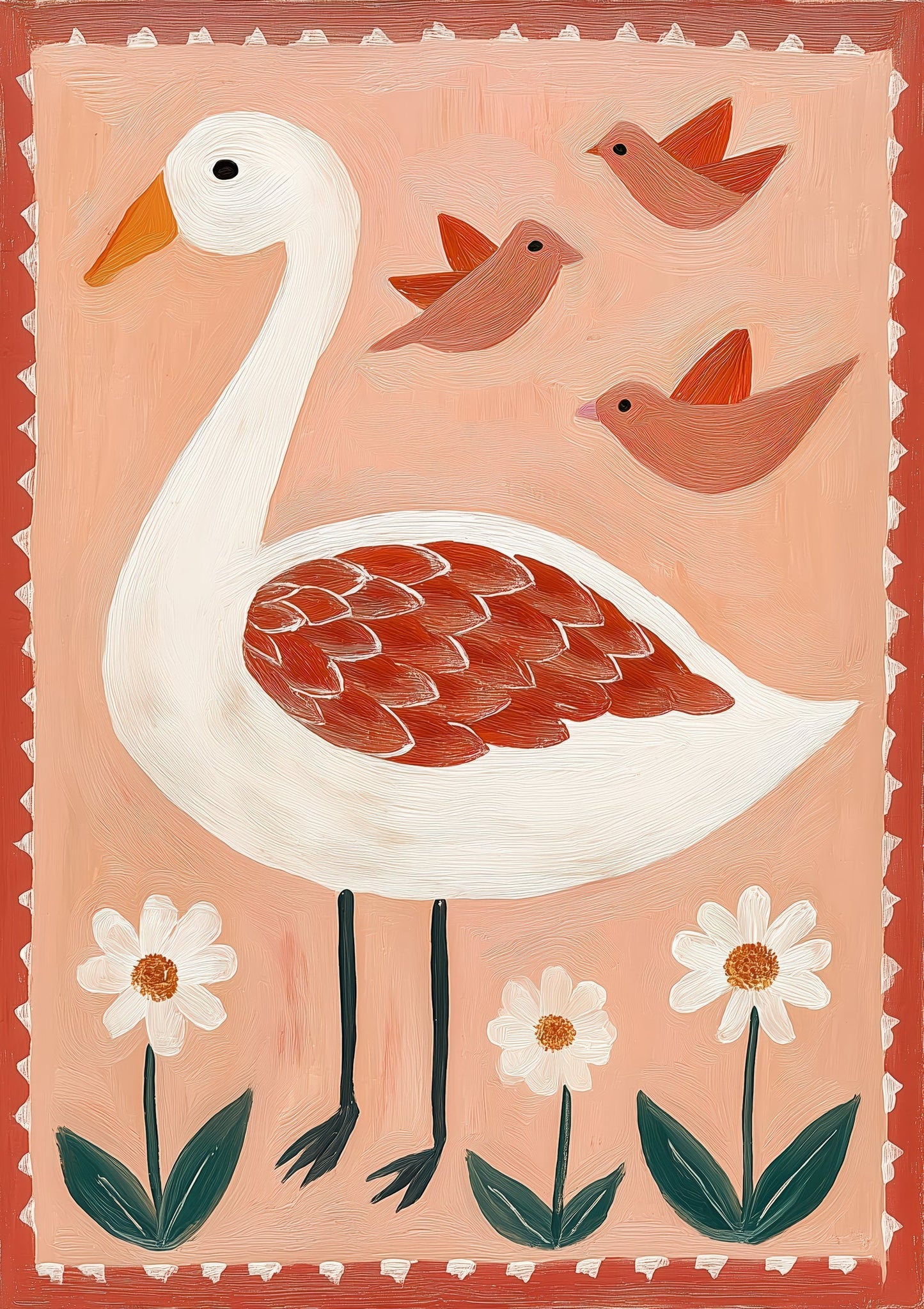 Folk Swan Print, Nursery Animal Wall Art