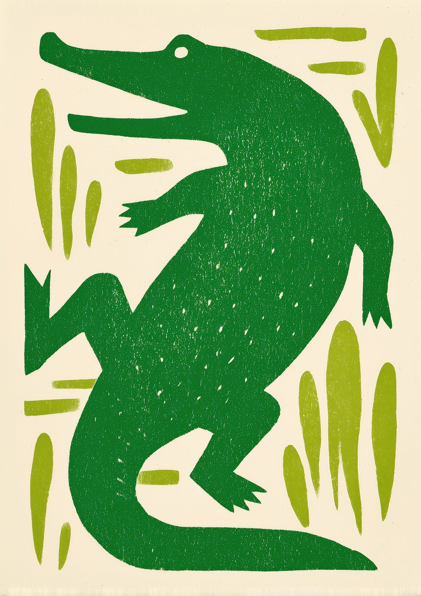 Alligator Linocut Print, Nursery Animal Wall Art
