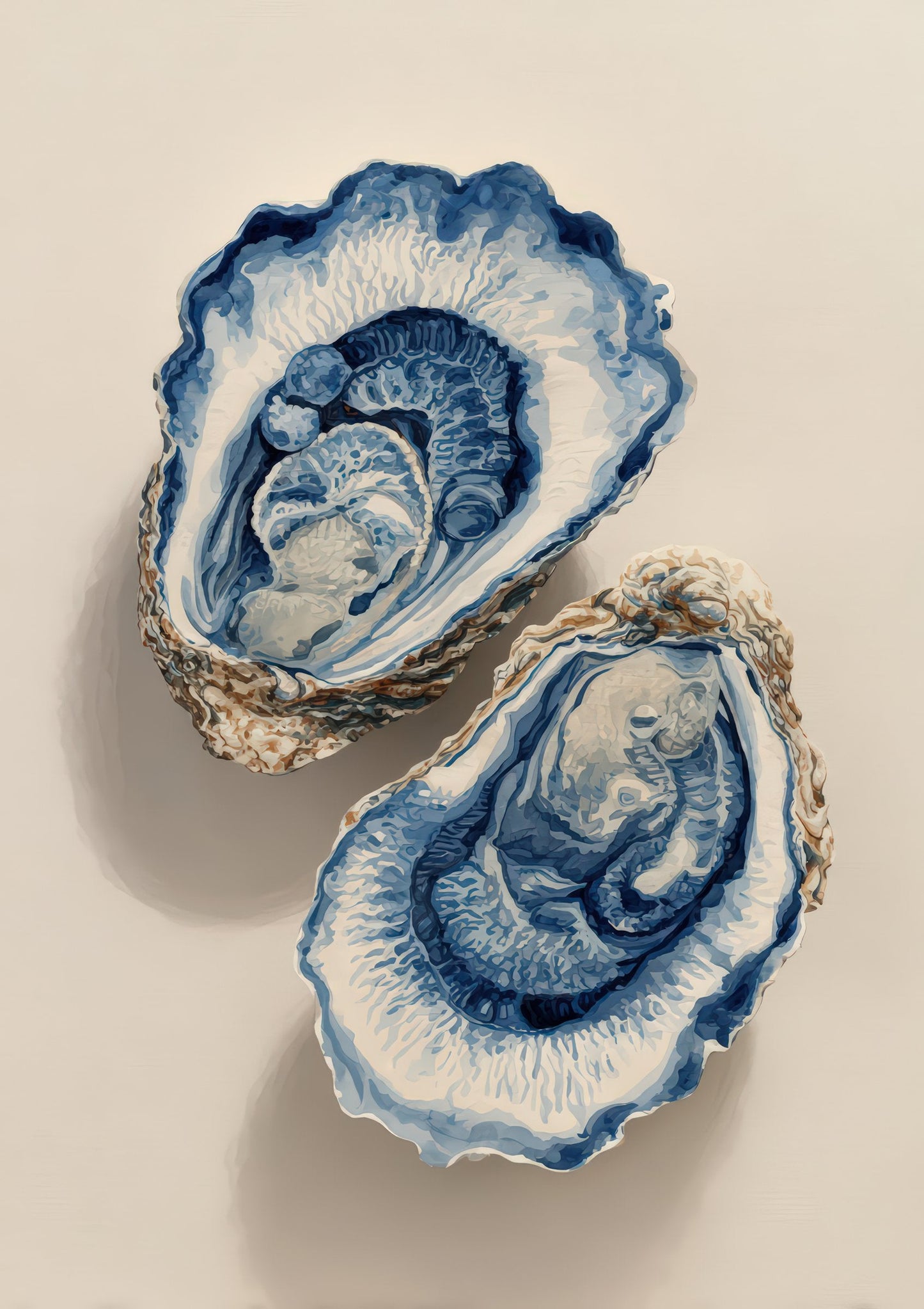 Blue and White Oysters Print, Coastal Kitchen Wall Art