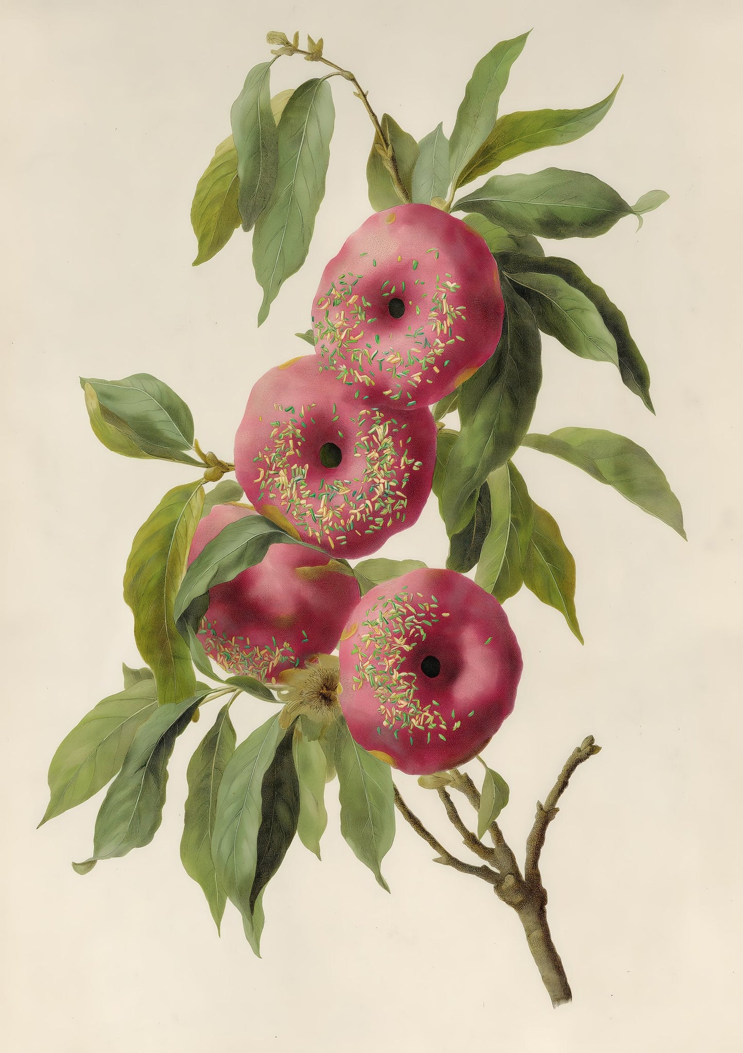 Peaches on the Branch Print, Vintage Botanical Wall Art
