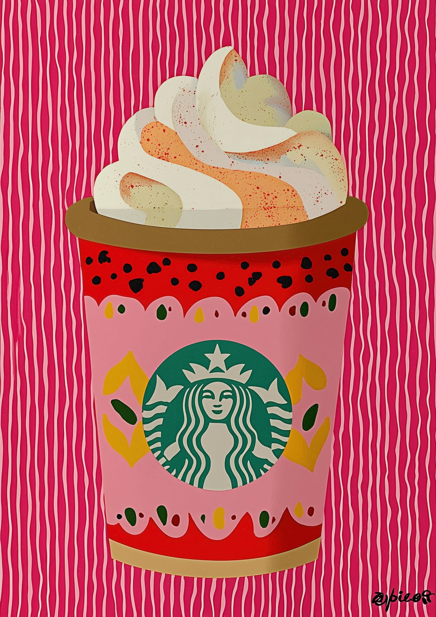 Latte with Cream Print, Pink Coffee Wall Art