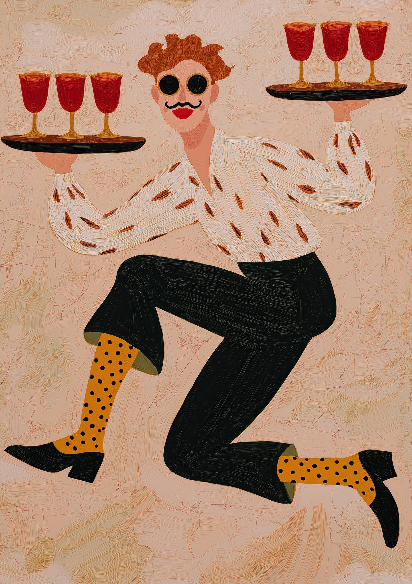 Wine Waiter Print, Playful Figurative Wall Art