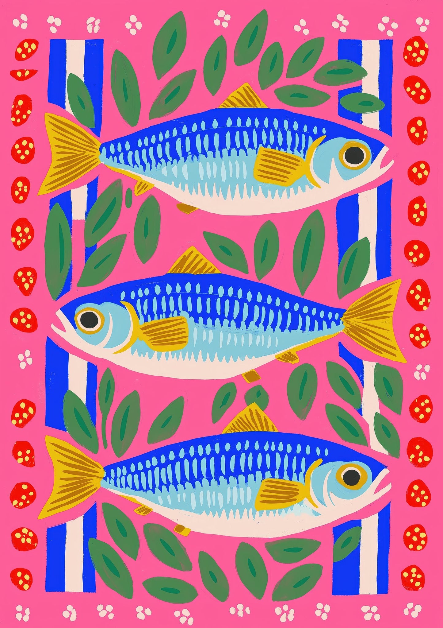 Sardine Pattern Print, Folk Coastal Kitchen Wall Art