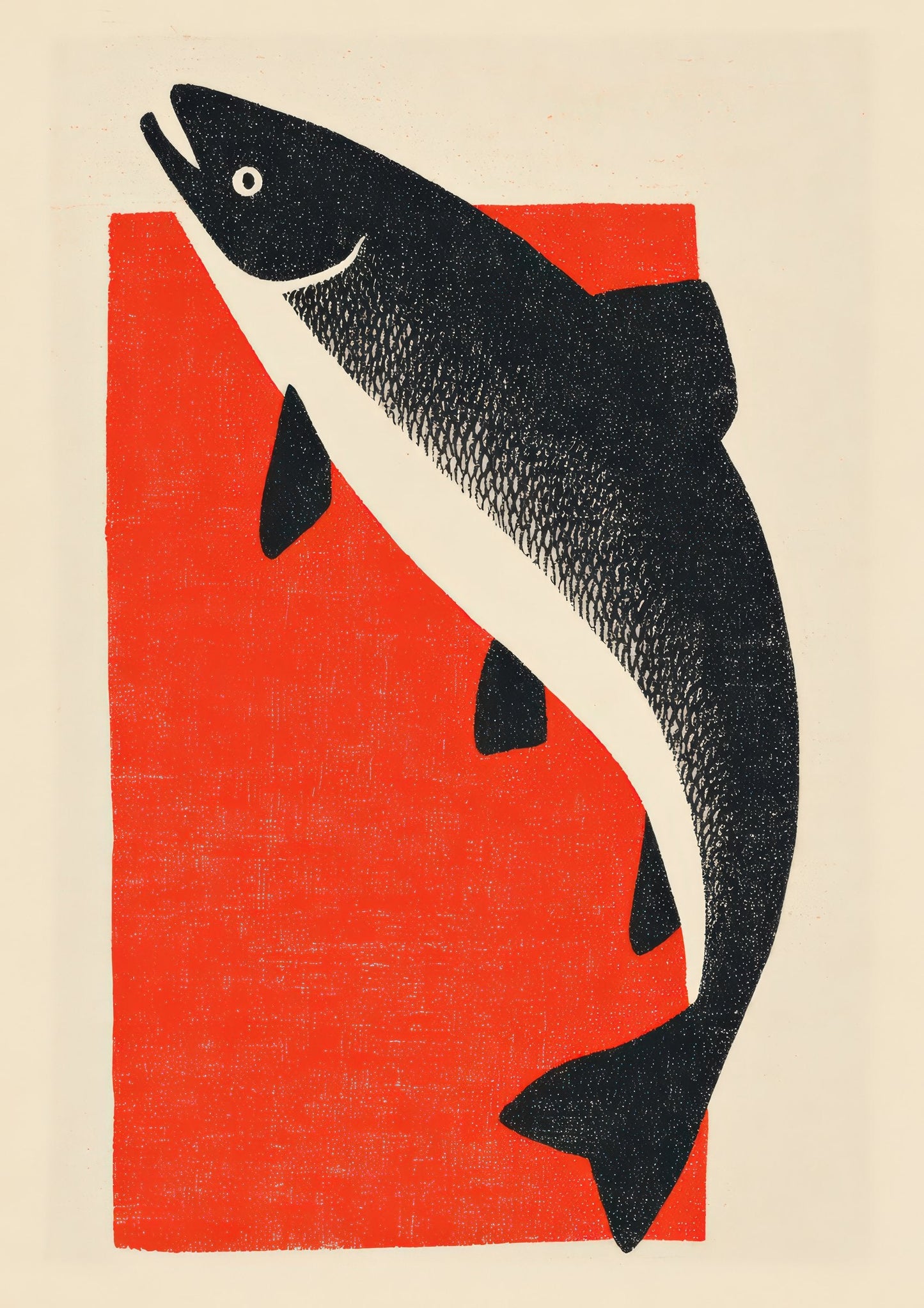 Fish Linocut Print, Red Coastal Kitchen Wall Art