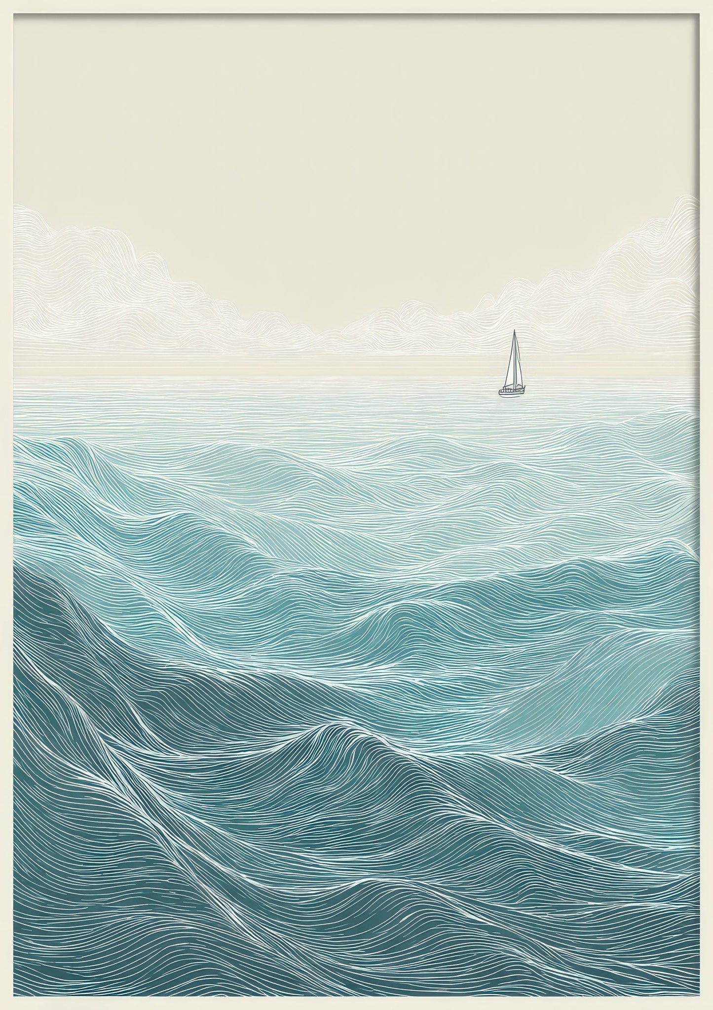 Coastal Waves Line Print, Minimalist Sea Wall Art
