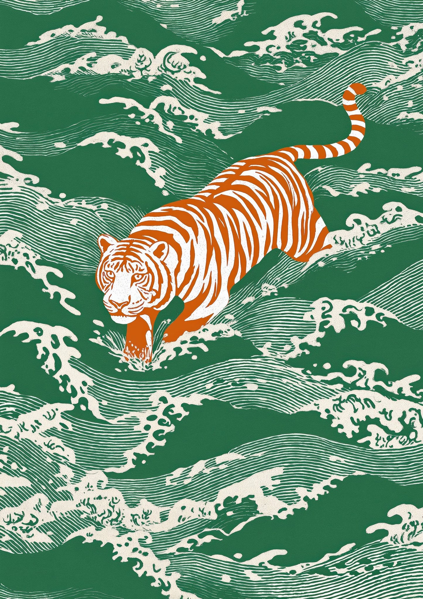 Tiger Swimming Print, Oriental Animal Wall Art