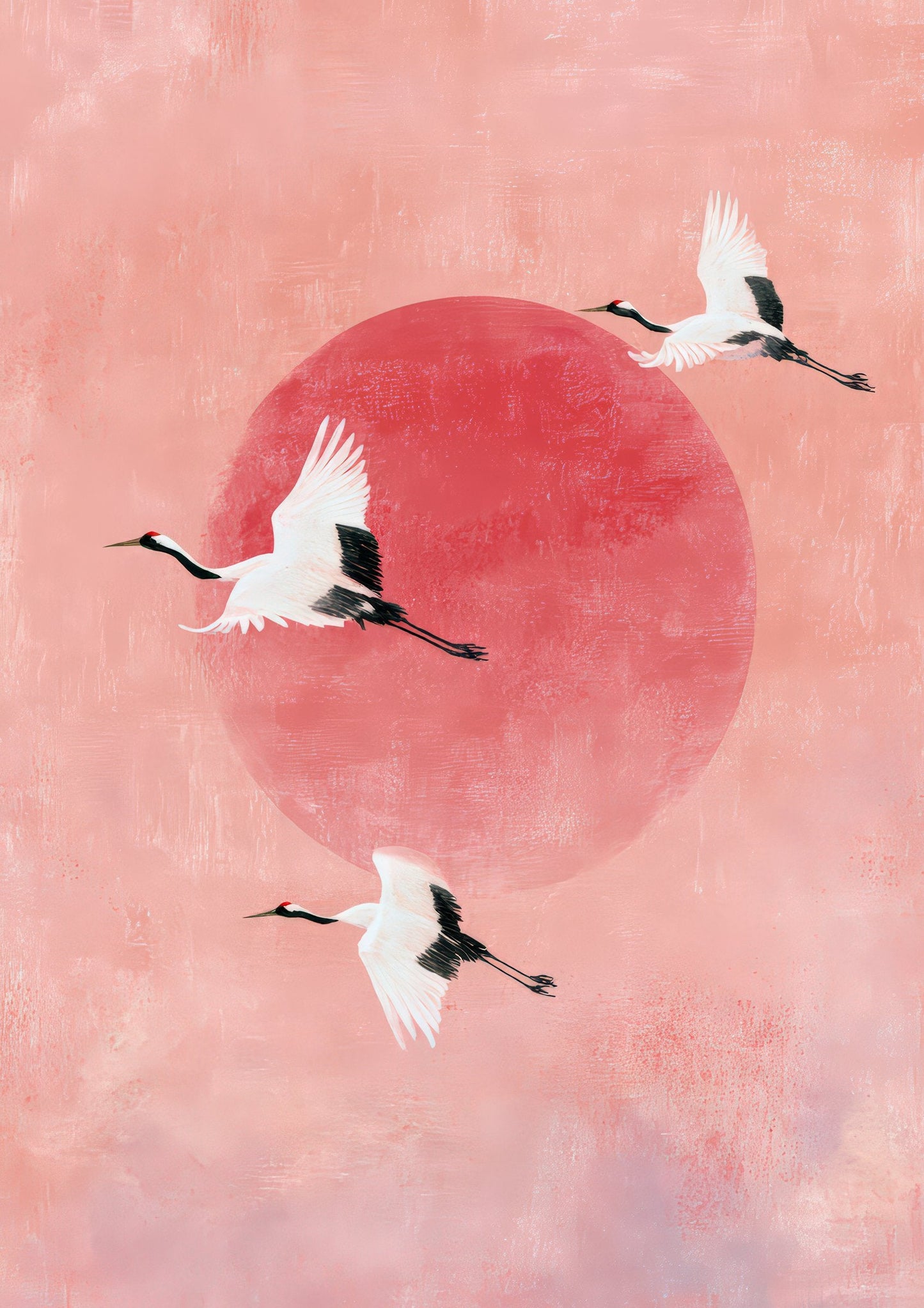 Cranes at Sunrise Print, Japanese Bird Wall Art