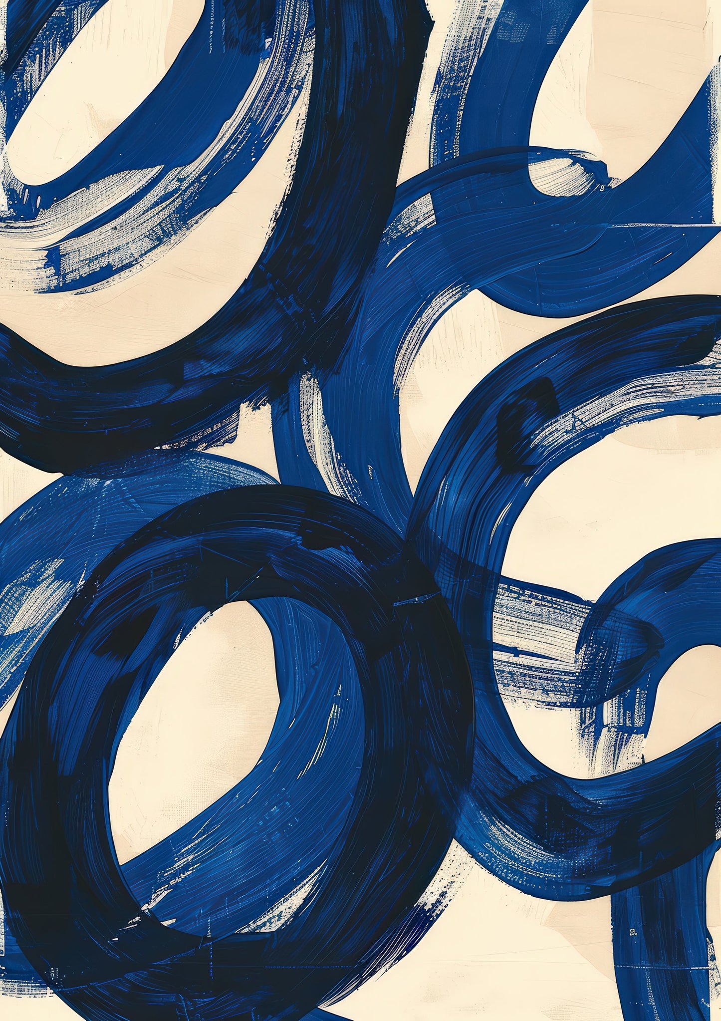 Blue Brushstroke Circles Print, Modern Abstract Wall Art