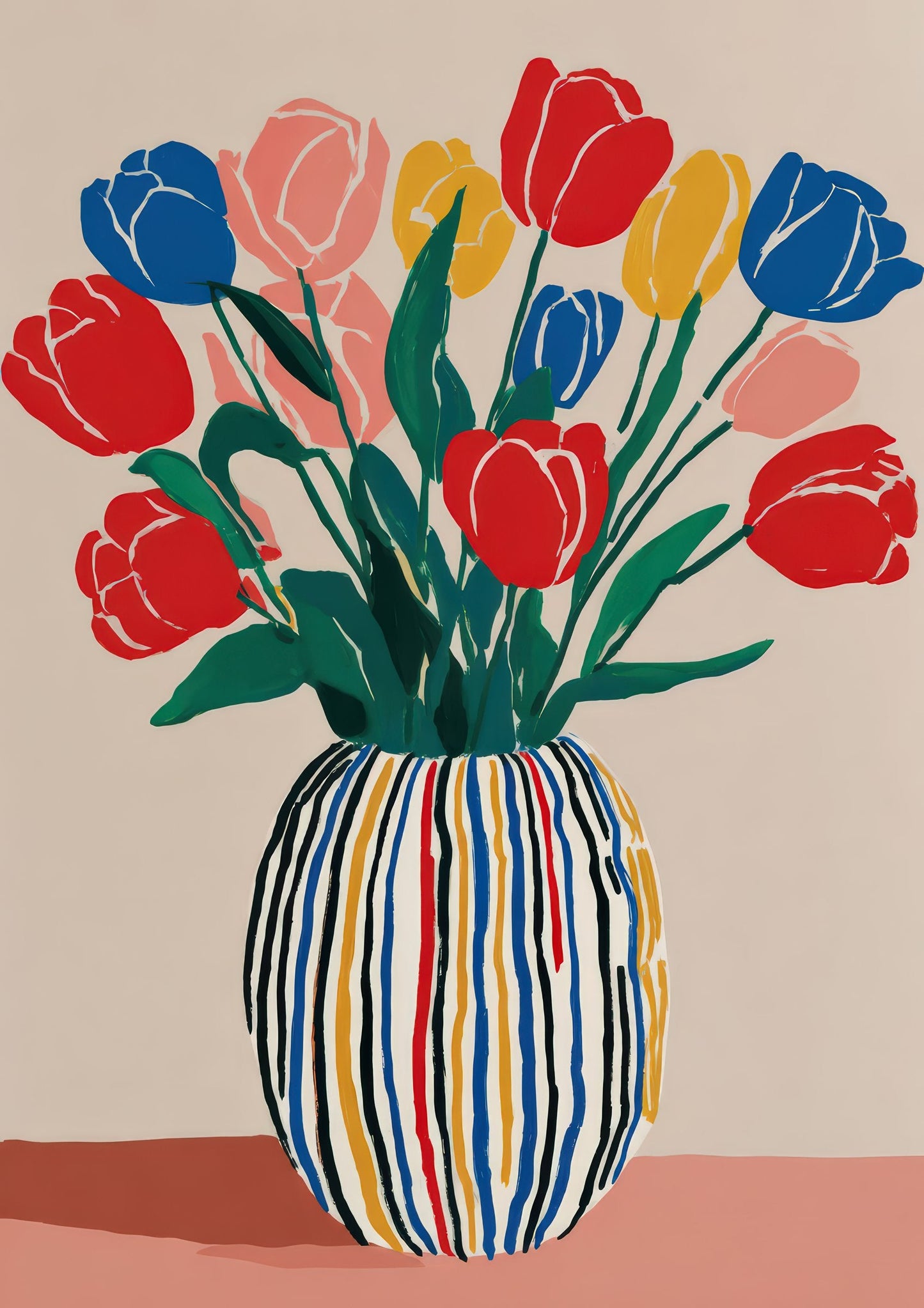 Tulips in a Vase Print, Colourful Floral Wall Art