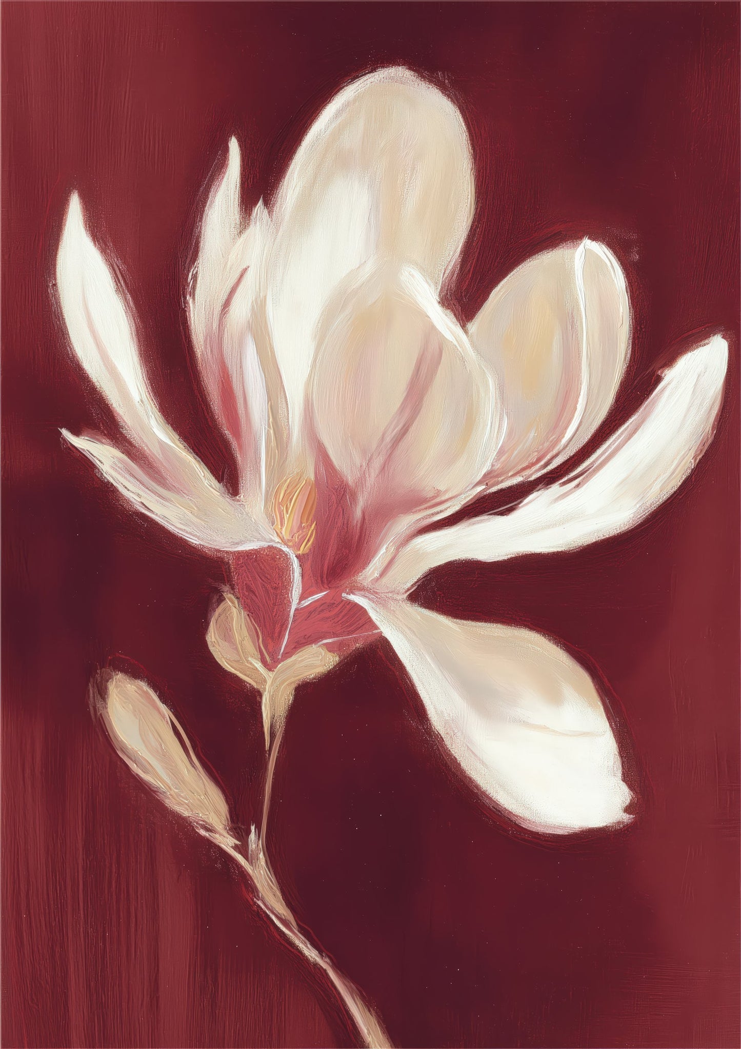 Magnolia on Red Print, Dramatic Floral Wall Art