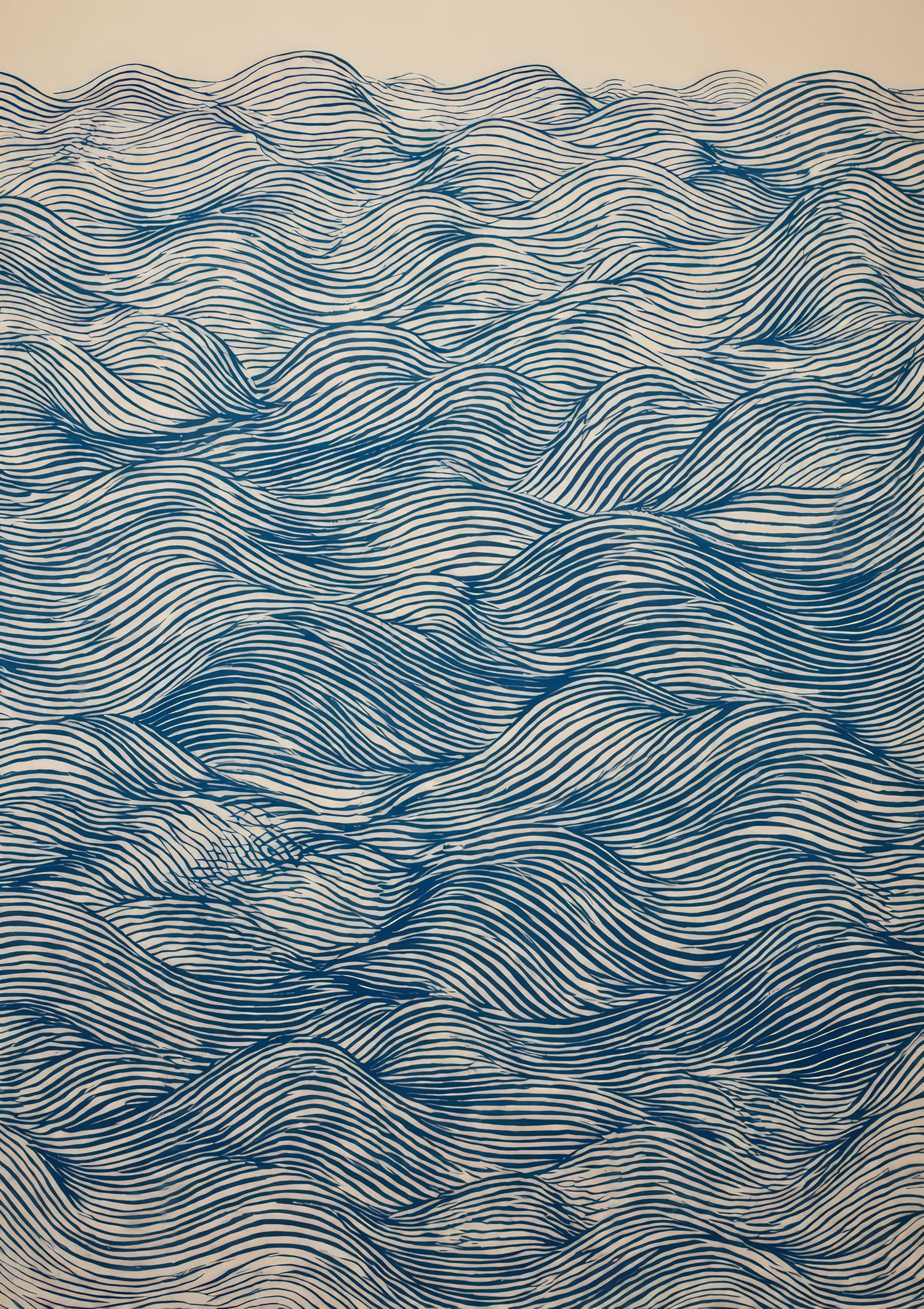 Blue Waves Print, Japandi Abstract Wall Art