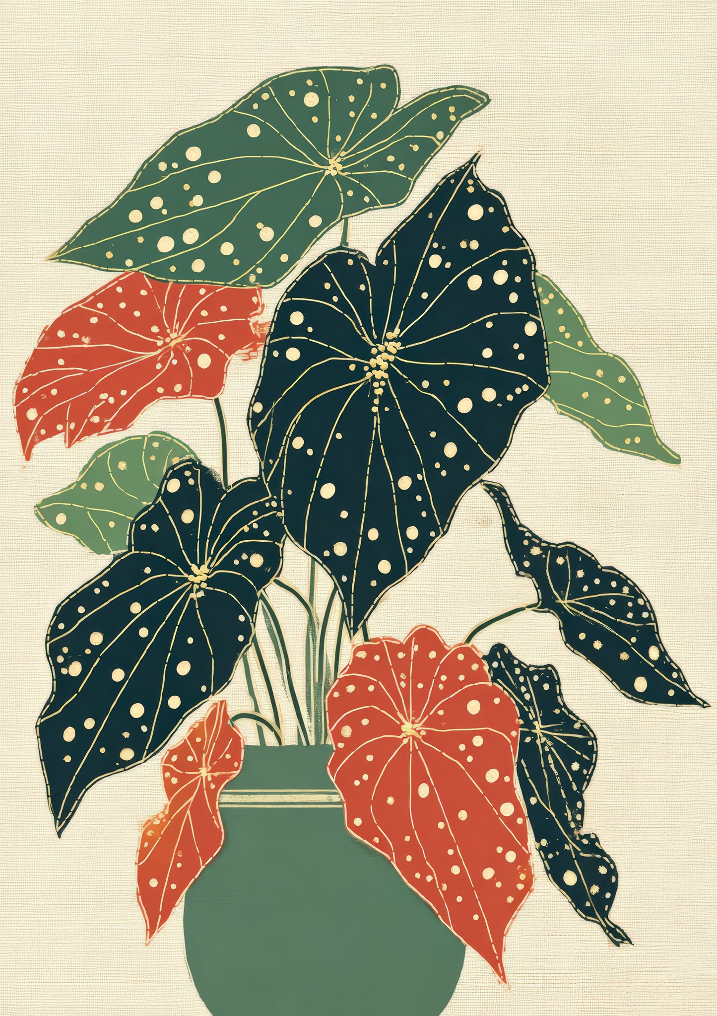 Spotted Leaf Plant Print, Folk Botanical Wall Art